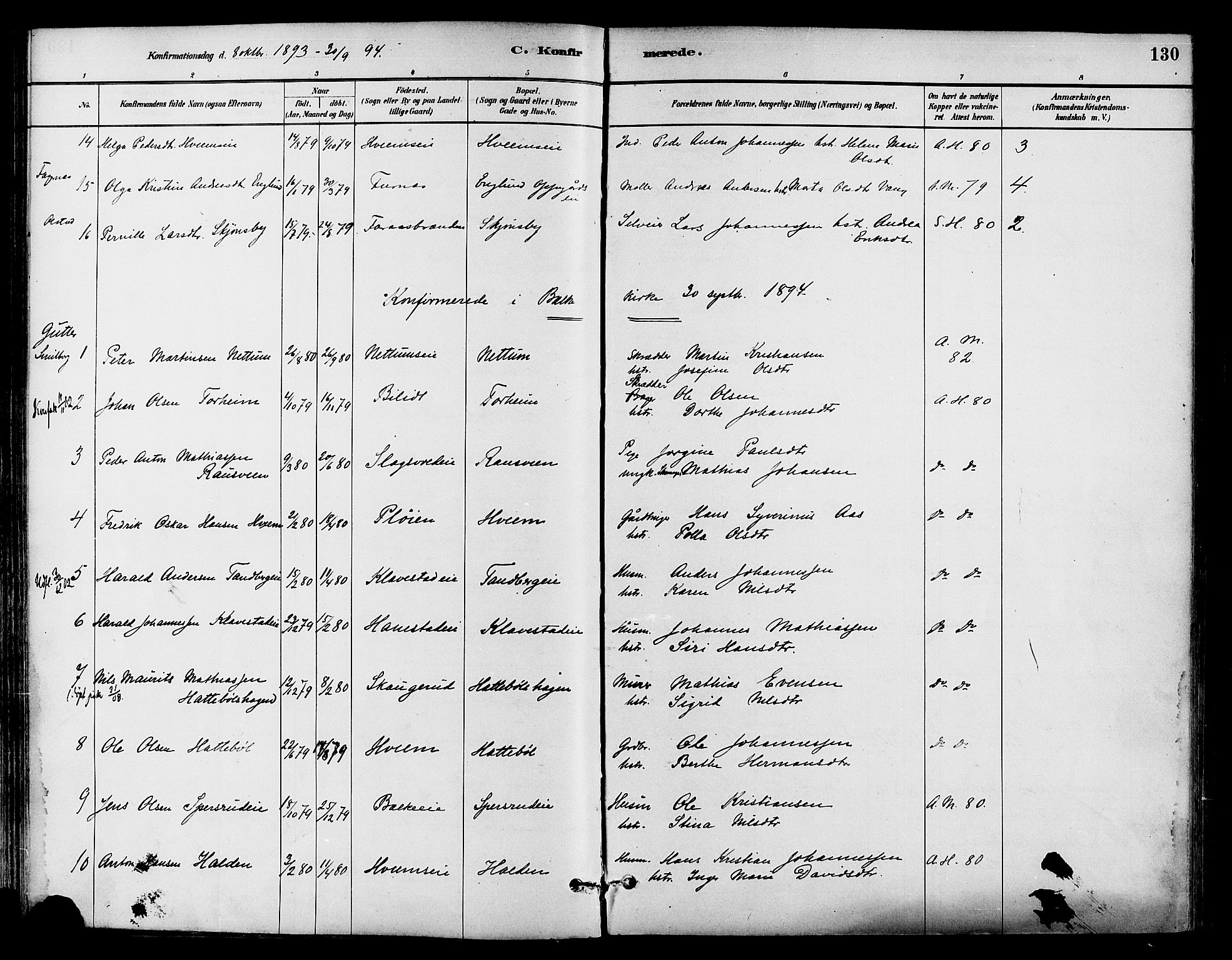 Østre Toten prestekontor, SAH/PREST-104/H/Ha/Haa/L0007: Parish register (official) no. 7, 1881-1896, p. 130