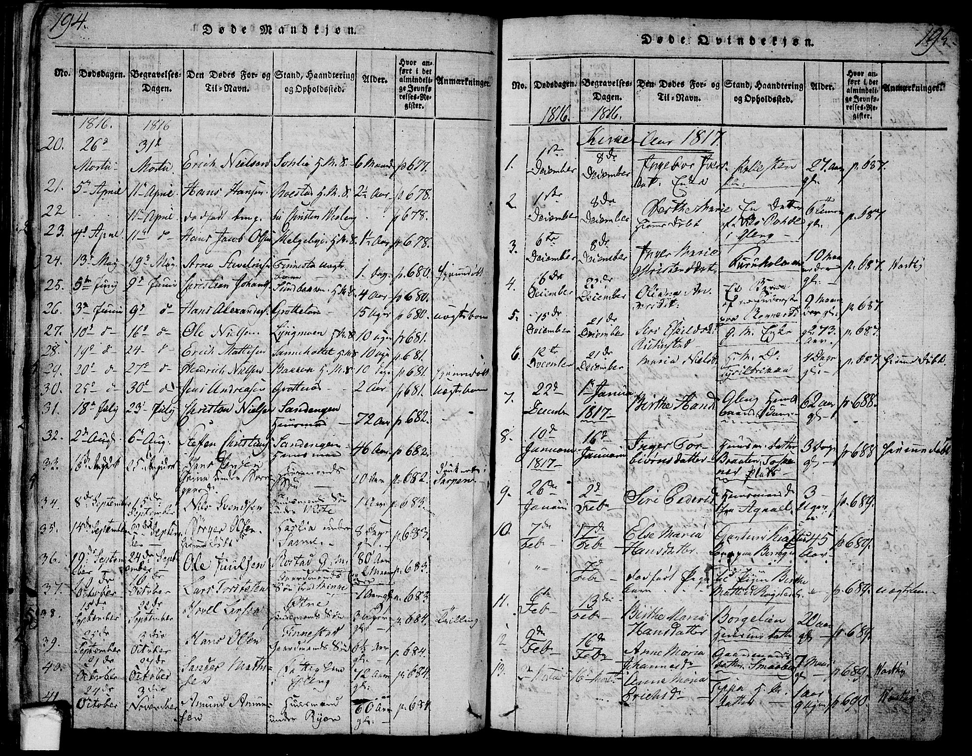 Tune prestekontor Kirkebøker, SAO/A-2007/F/Fa/L0005: Parish register (official) no. 5, 1815-1823, p. 194-195