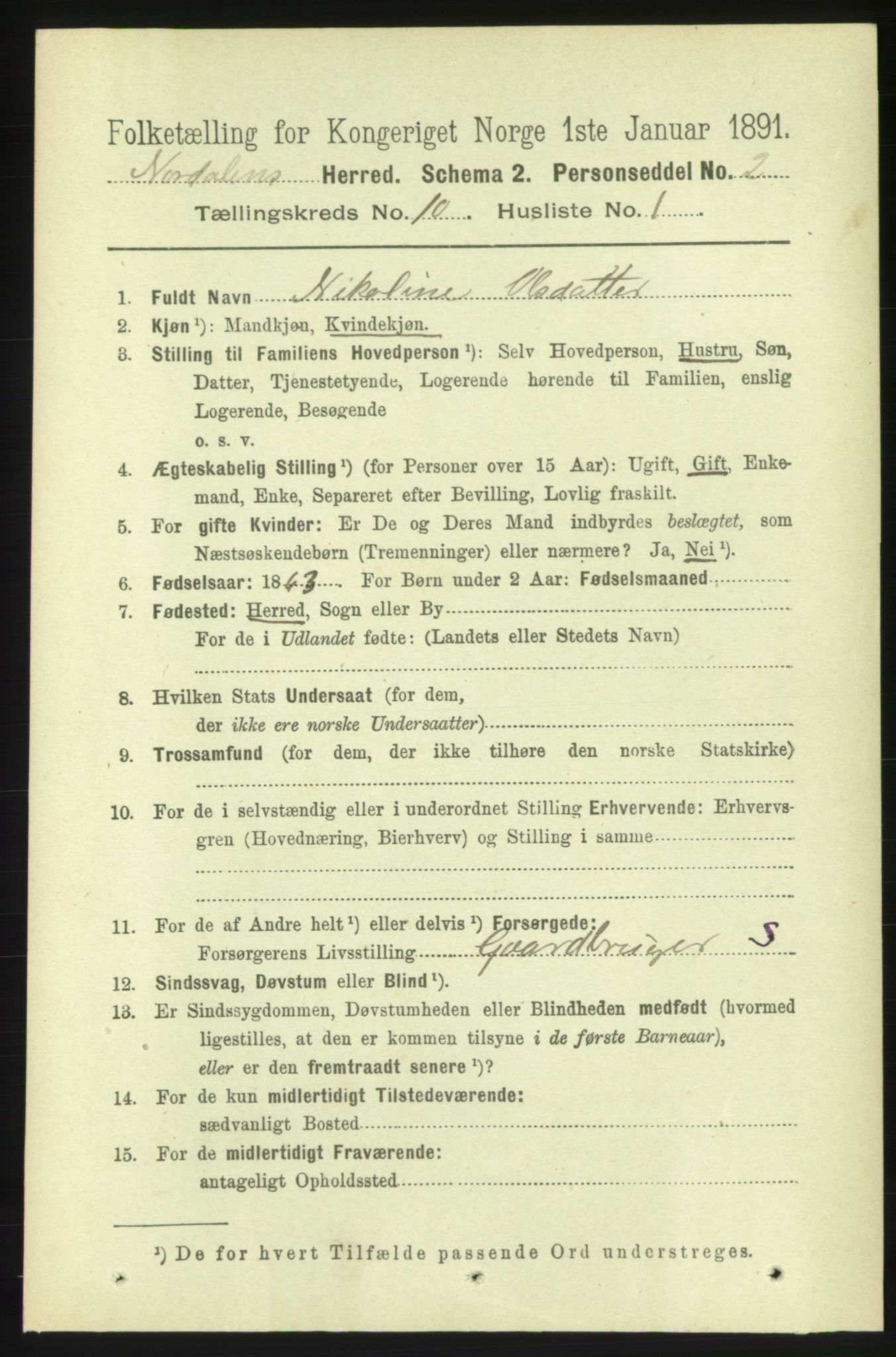 RA, 1891 census for 1524 Norddal, 1891, p. 2198