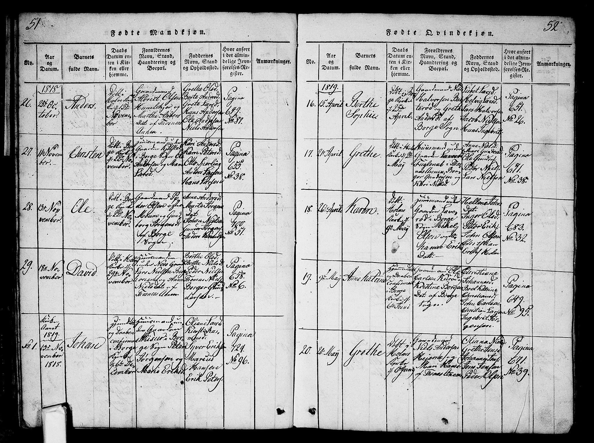 Borge prestekontor Kirkebøker, AV/SAO-A-10903/G/Ga/L0001: Parish register (copy) no.  I 1, 1815-1835, p. 51-52