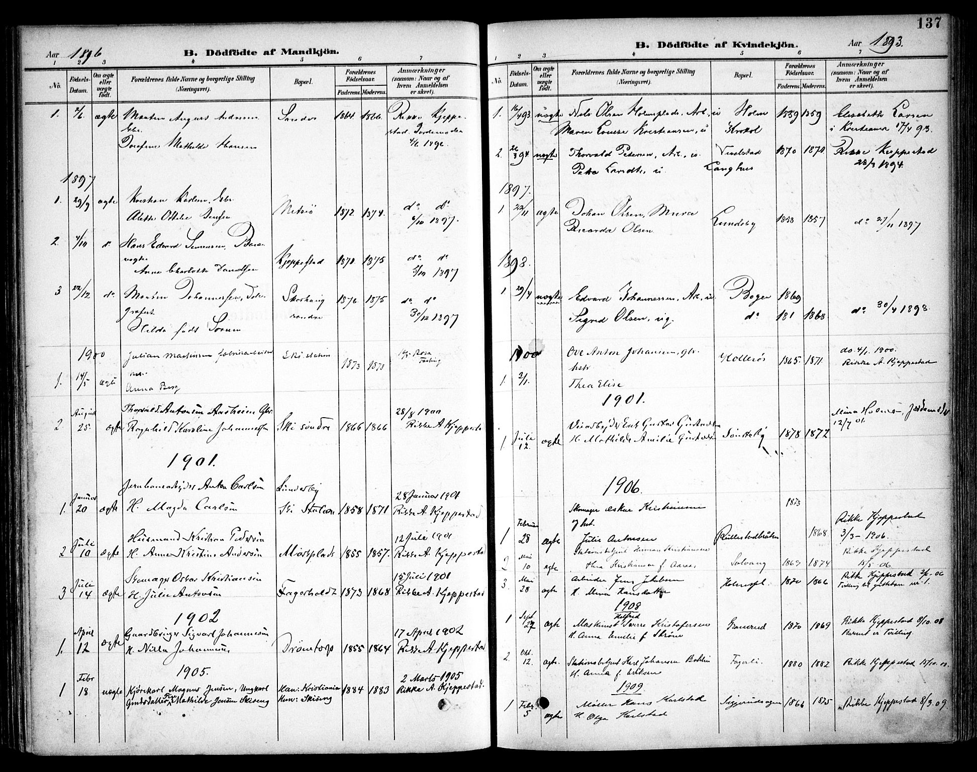 Kråkstad prestekontor Kirkebøker, SAO/A-10125a/F/Fb/L0002: Parish register (official) no. II 2, 1893-1917, p. 137