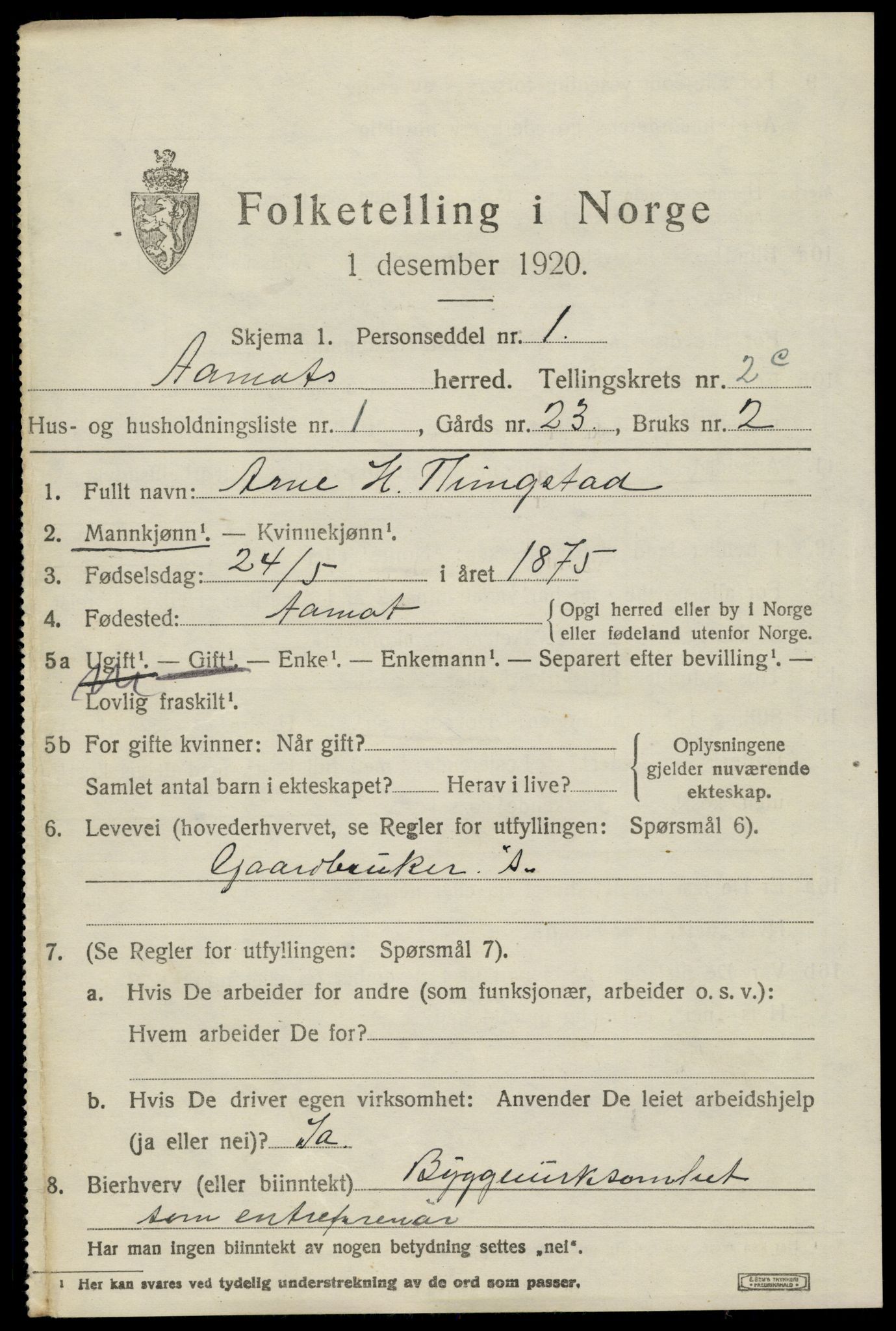 SAH, 1920 census for Åmot, 1920, p. 5065