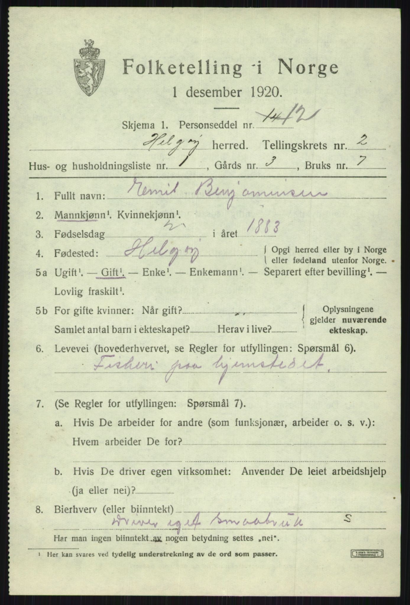 SATØ, 1920 census for Helgøy, 1920, p. 1139
