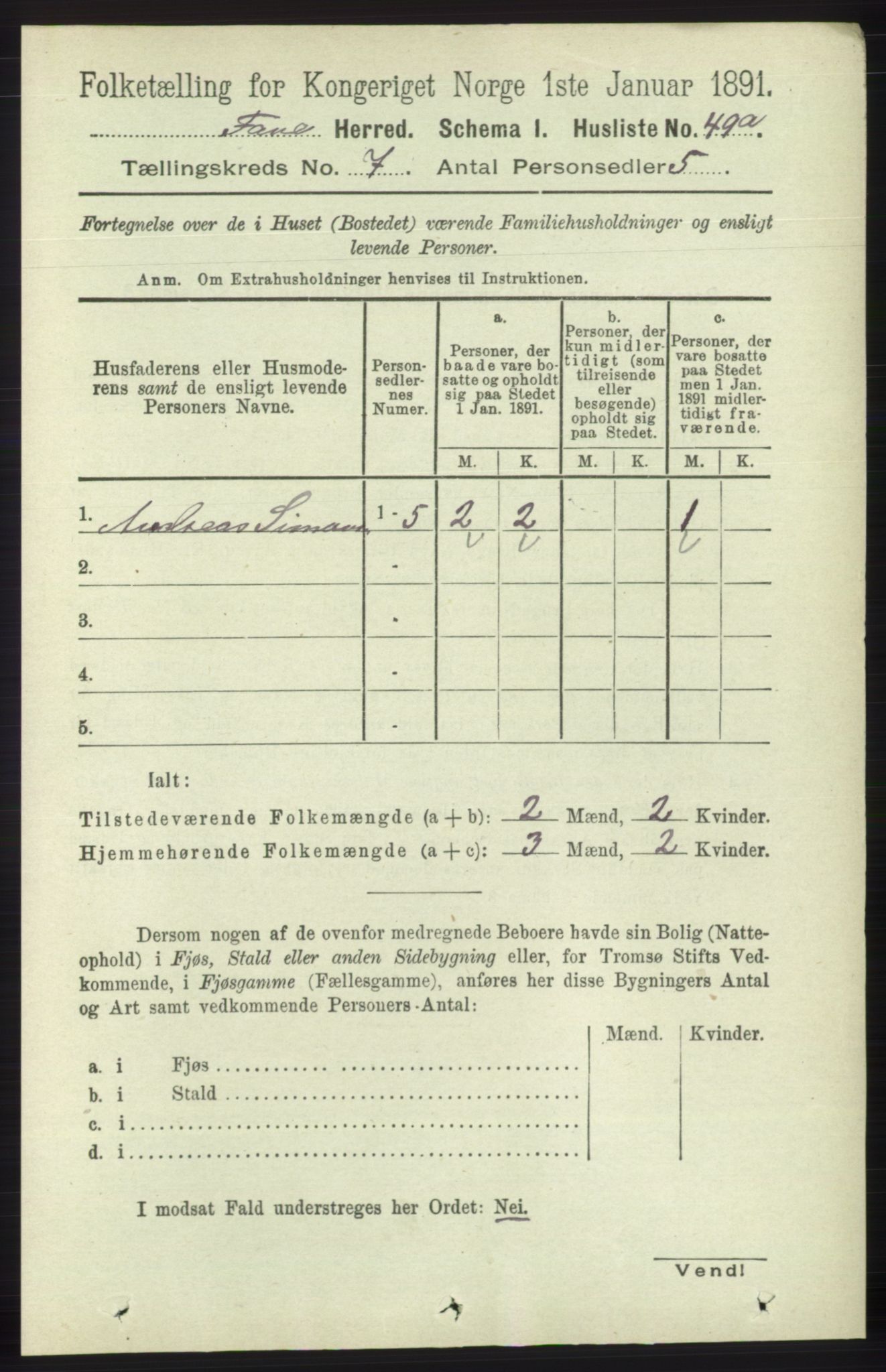 RA, 1891 census for 1249 Fana, 1891, p. 2963