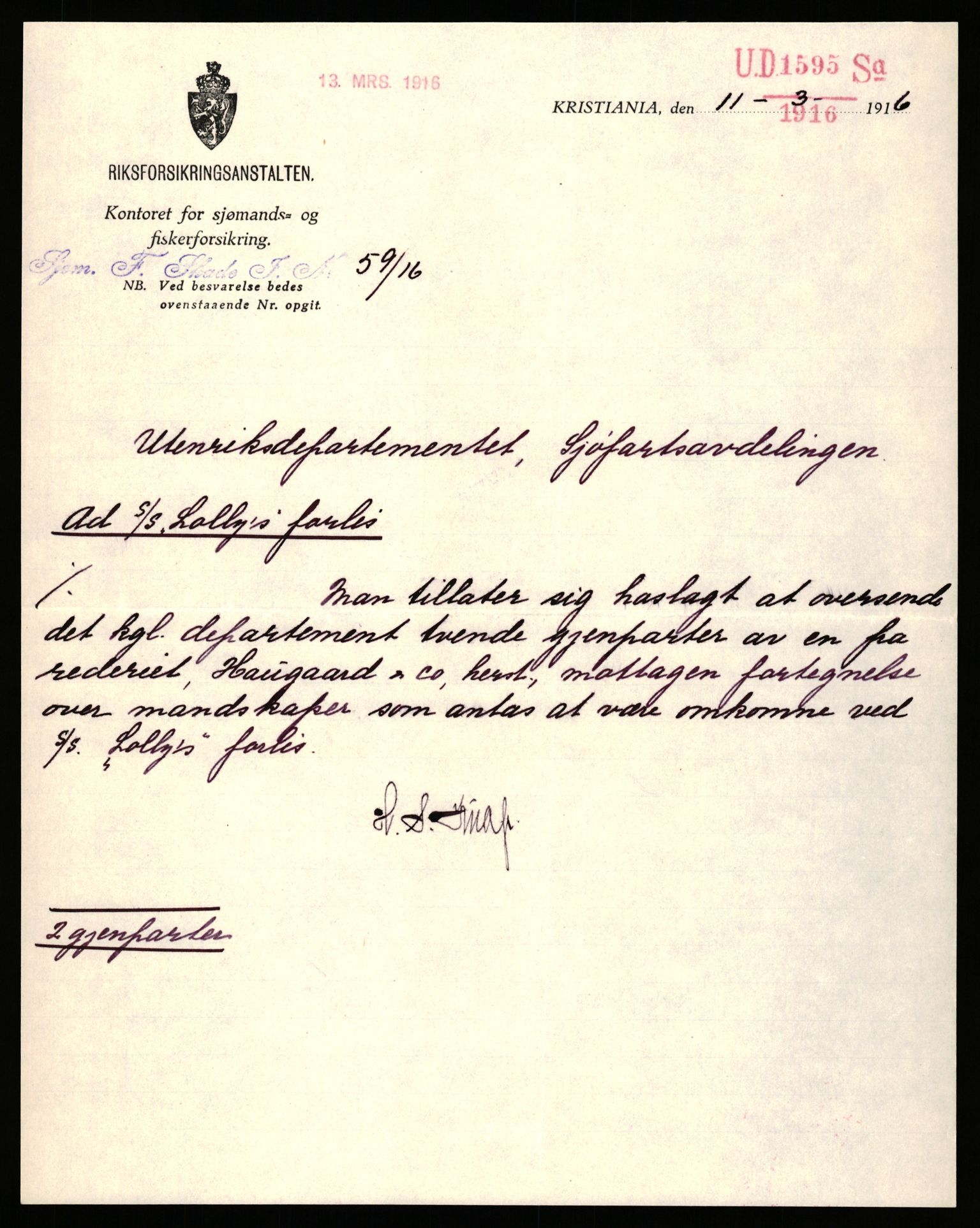 Handelsdepartementet, Sjøfartsavdelingen, 1. sjømannskontor, RA/S-1405/D/Dm/L0010: Forliste skip Lar - Min, 1906-1920, p. 420