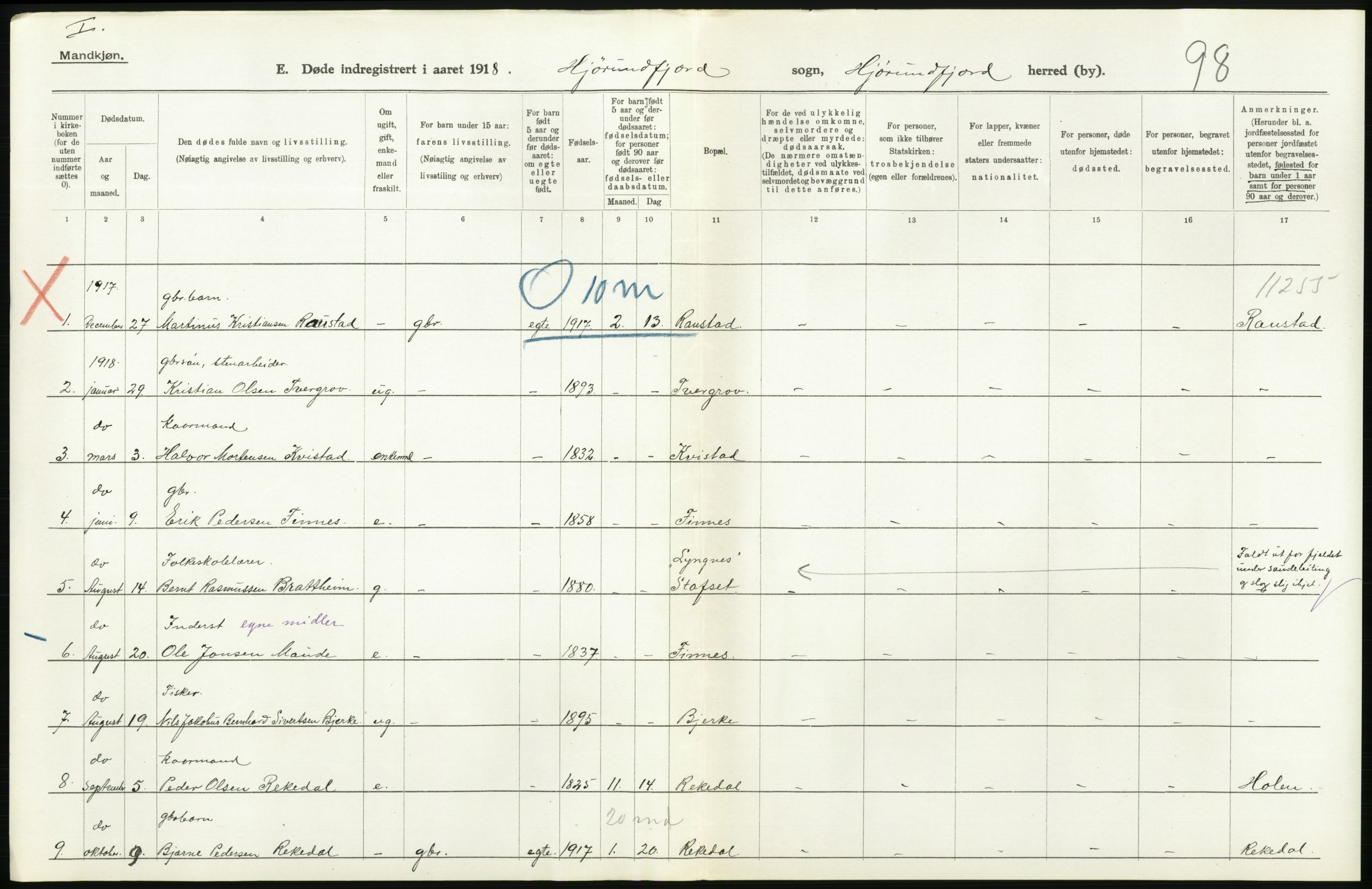 Statistisk sentralbyrå, Sosiodemografiske emner, Befolkning, AV/RA-S-2228/D/Df/Dfb/Dfbh/L0045: Møre fylke: Døde. Bygder og byer., 1918, p. 338