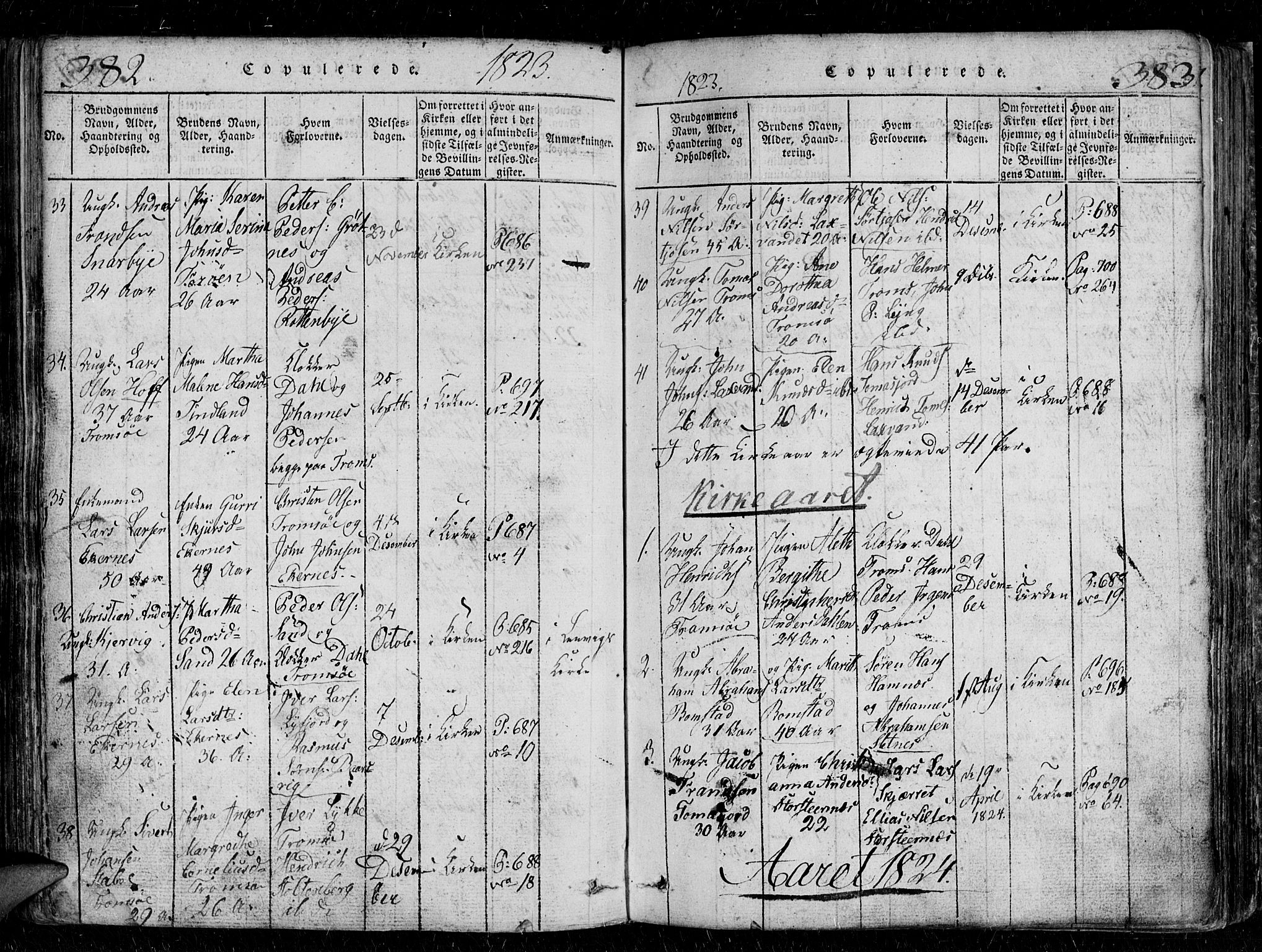 Tromsø sokneprestkontor/stiftsprosti/domprosti, SATØ/S-1343/G/Gb/L0001klokker: Parish register (copy) no. 1, 1821-1833, p. 382-383