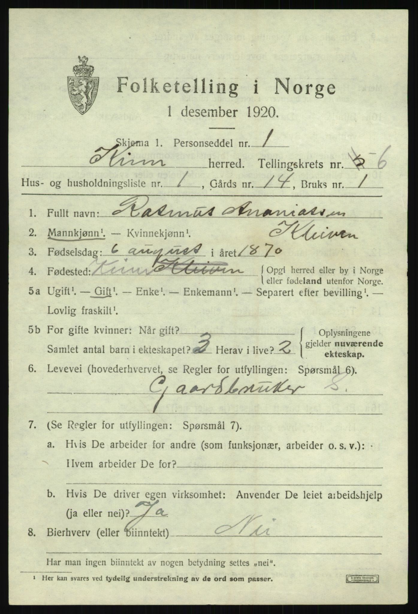 SAB, 1920 census for Kinn, 1920, p. 2721