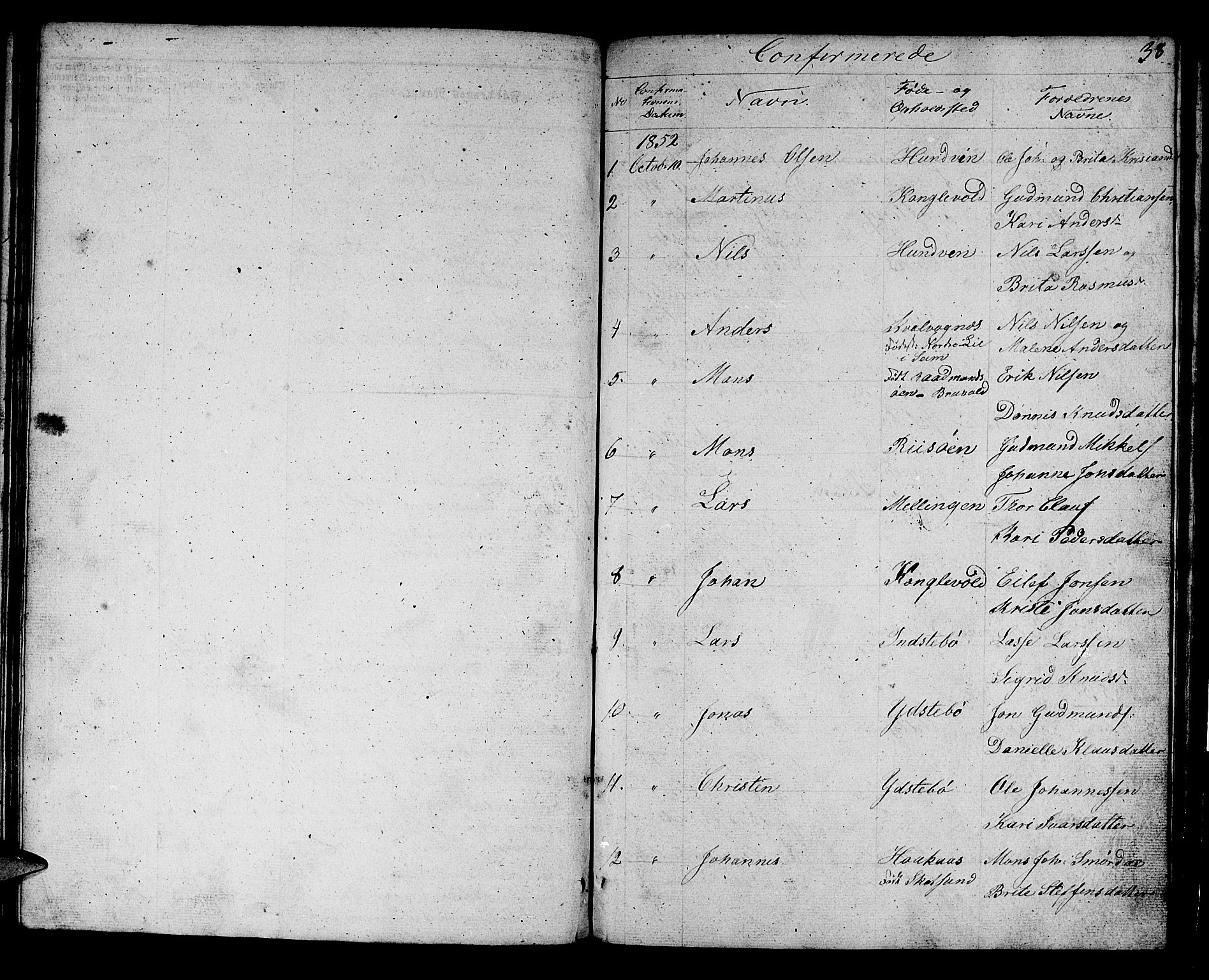 Alversund Sokneprestembete, SAB/A-73901/H/Ha/Hab: Parish register (copy) no. B 1, 1852-1865, p. 38