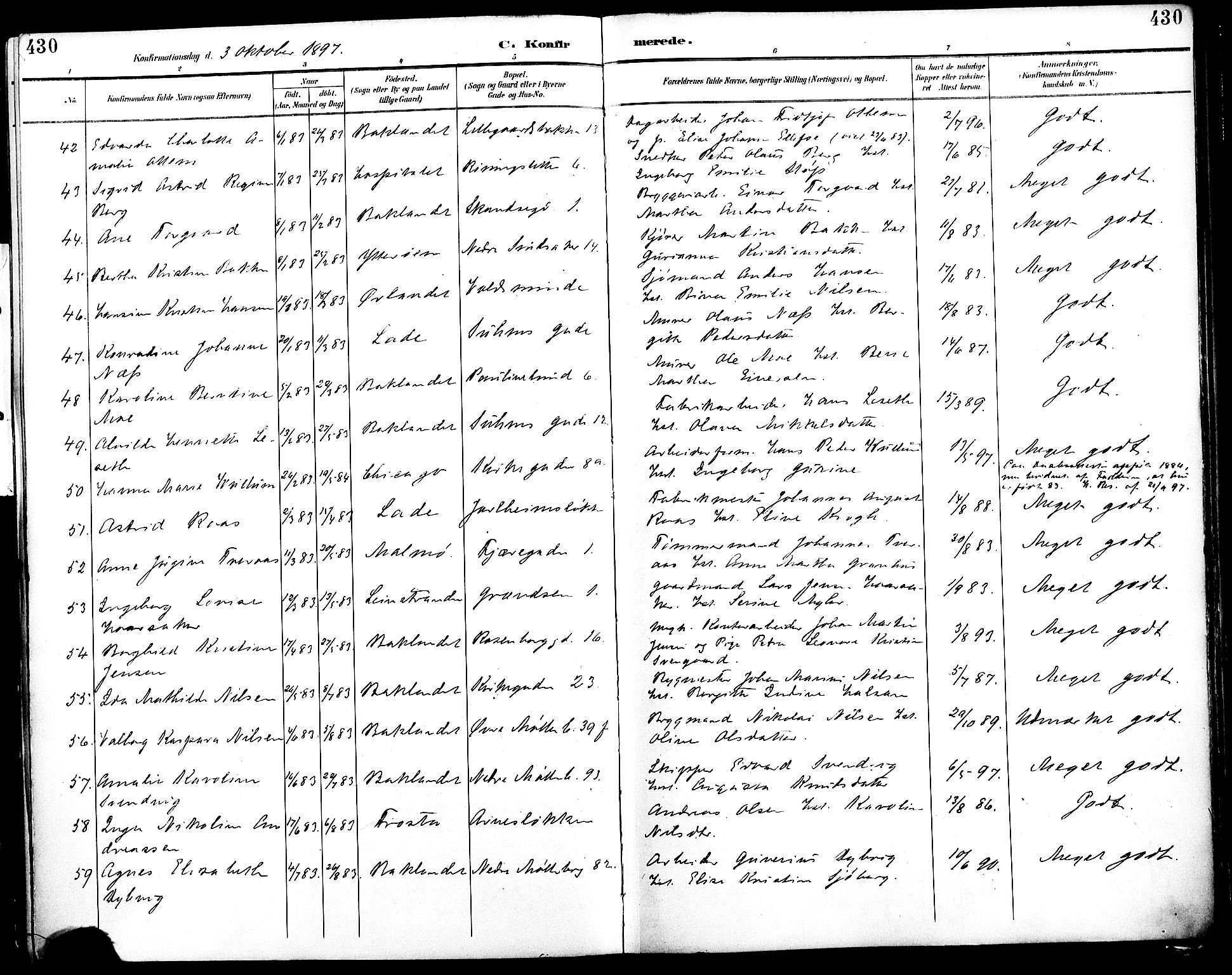 Ministerialprotokoller, klokkerbøker og fødselsregistre - Sør-Trøndelag, AV/SAT-A-1456/604/L0197: Parish register (official) no. 604A18, 1893-1900, p. 430