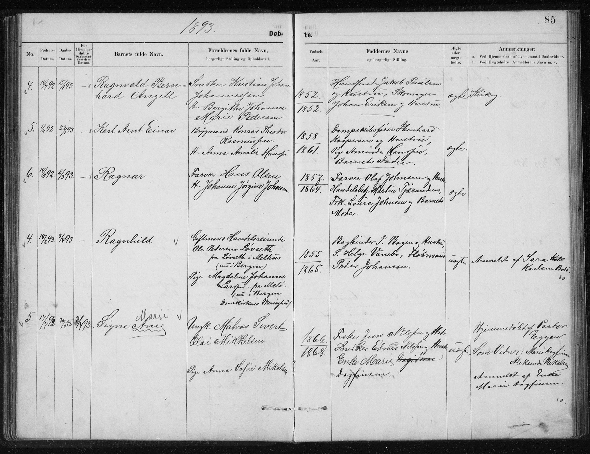 Ministerialprotokoller, klokkerbøker og fødselsregistre - Nordland, AV/SAT-A-1459/801/L0032: Parish register (copy) no. 801C07, 1889-1897, p. 85