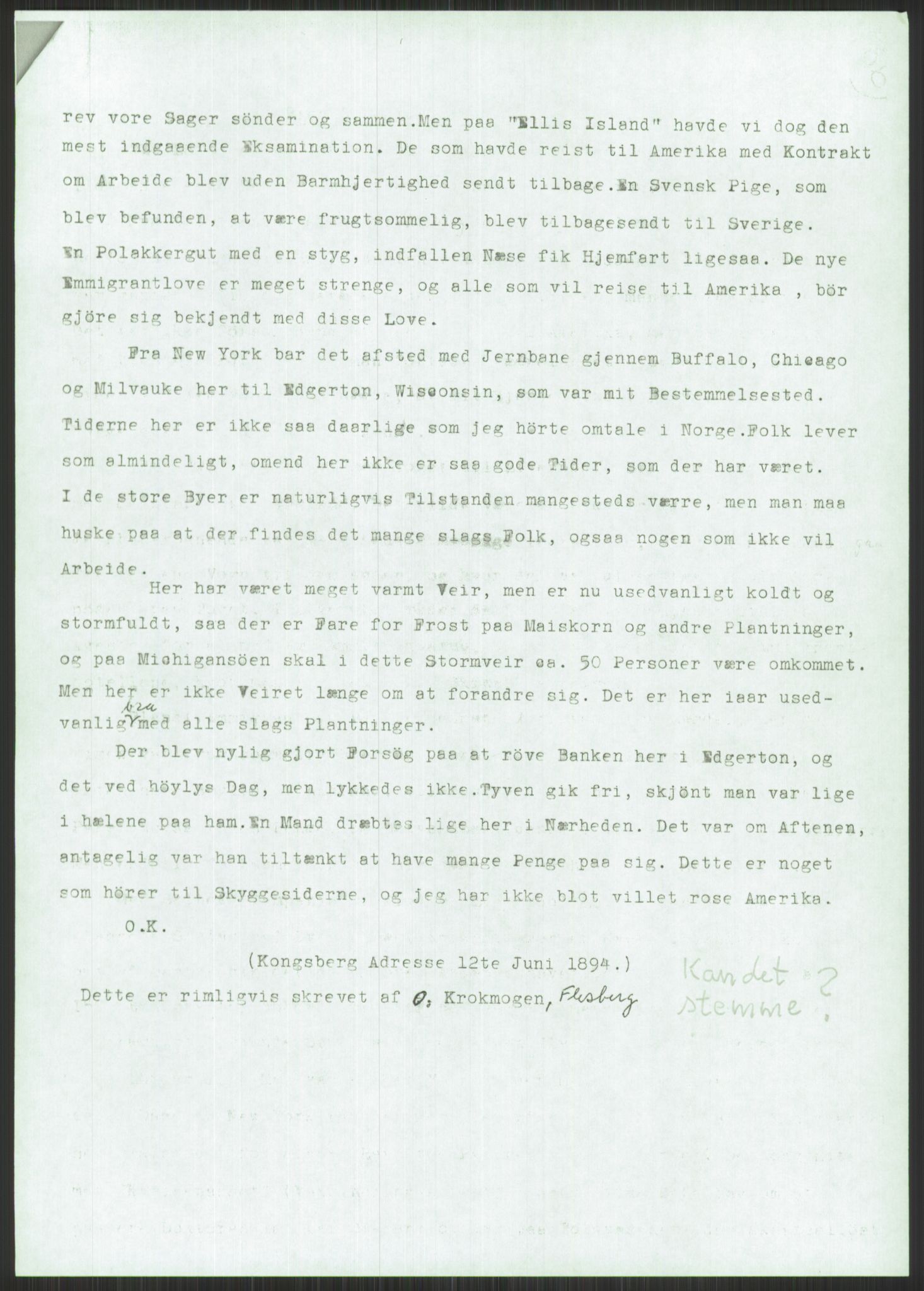 Samlinger til kildeutgivelse, Amerikabrevene, AV/RA-EA-4057/F/L0044: Amerikabrev til Flesberg., p. 9