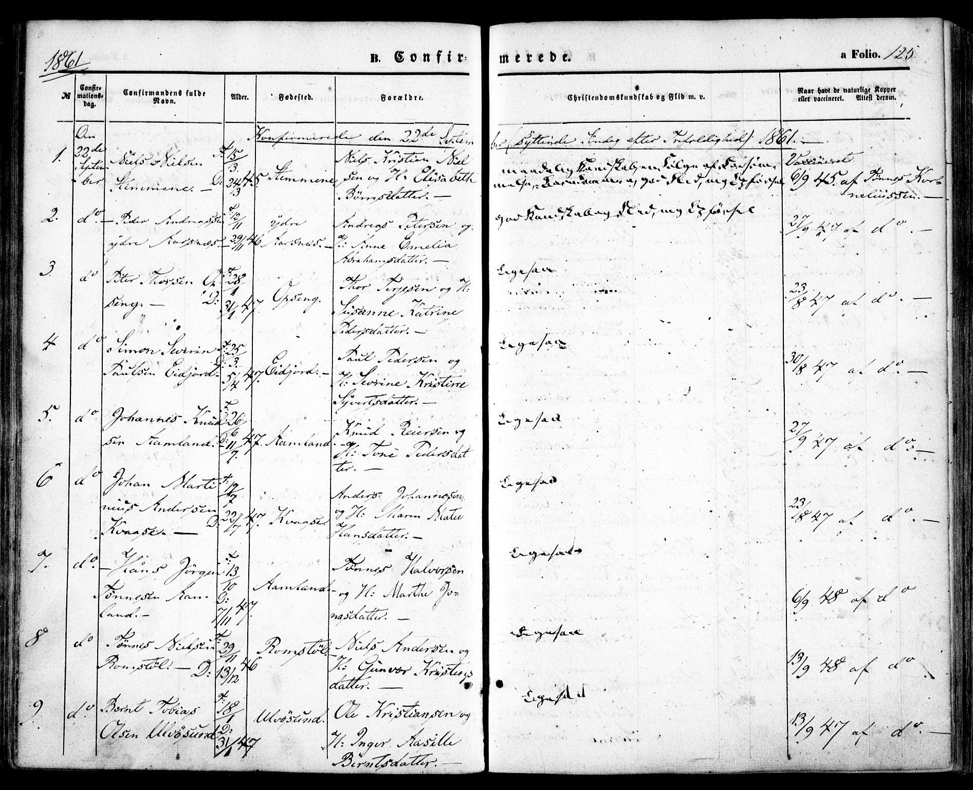 Høvåg sokneprestkontor, SAK/1111-0025/F/Fa/L0004: Parish register (official) no. A 4, 1859-1877, p. 125