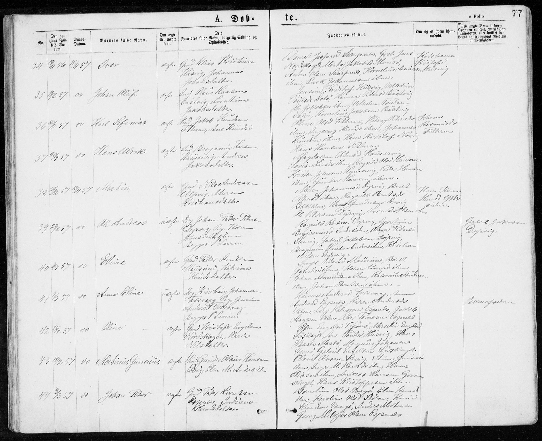 Ministerialprotokoller, klokkerbøker og fødselsregistre - Sør-Trøndelag, AV/SAT-A-1456/640/L0576: Parish register (official) no. 640A01, 1846-1876, p. 77