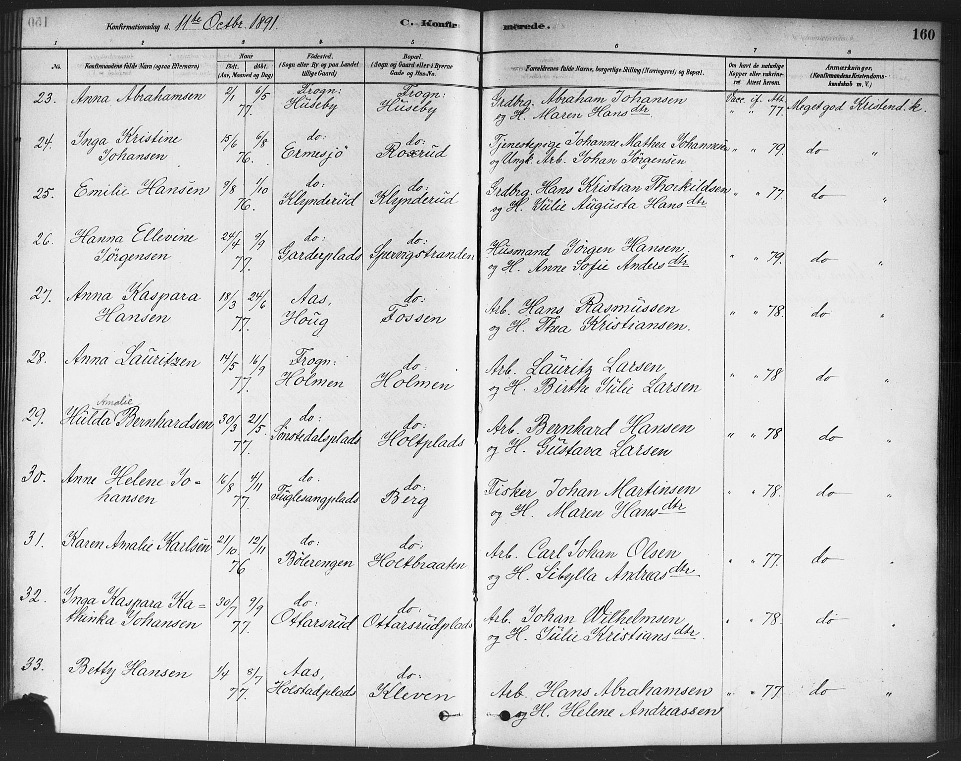 Drøbak prestekontor Kirkebøker, SAO/A-10142a/F/Fc/L0002: Parish register (official) no. III 2, 1878-1891, p. 160