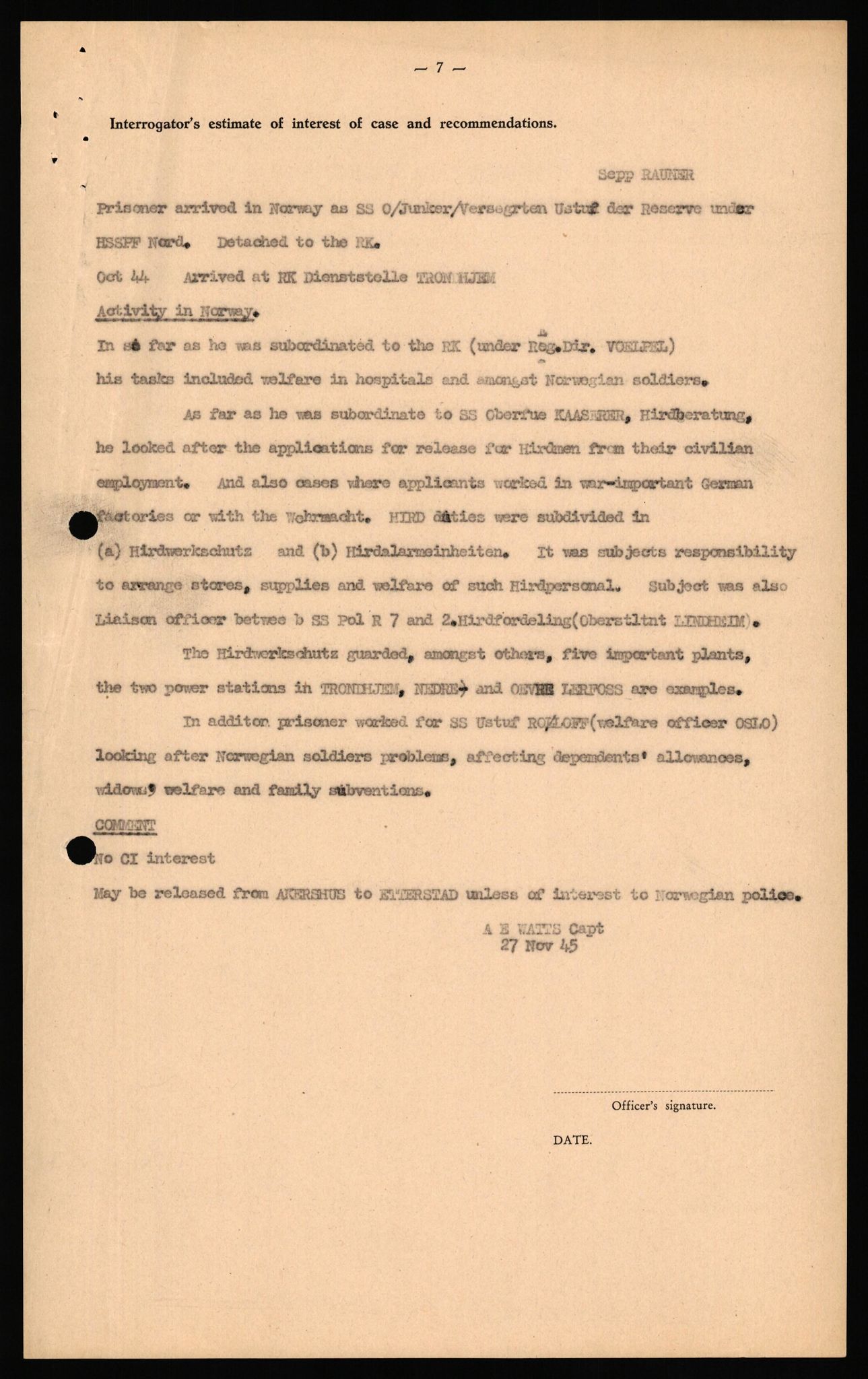 Forsvaret, Forsvarets overkommando II, AV/RA-RAFA-3915/D/Db/L0040: CI Questionaires. Tyske okkupasjonsstyrker i Norge. Østerrikere., 1945-1946, p. 92