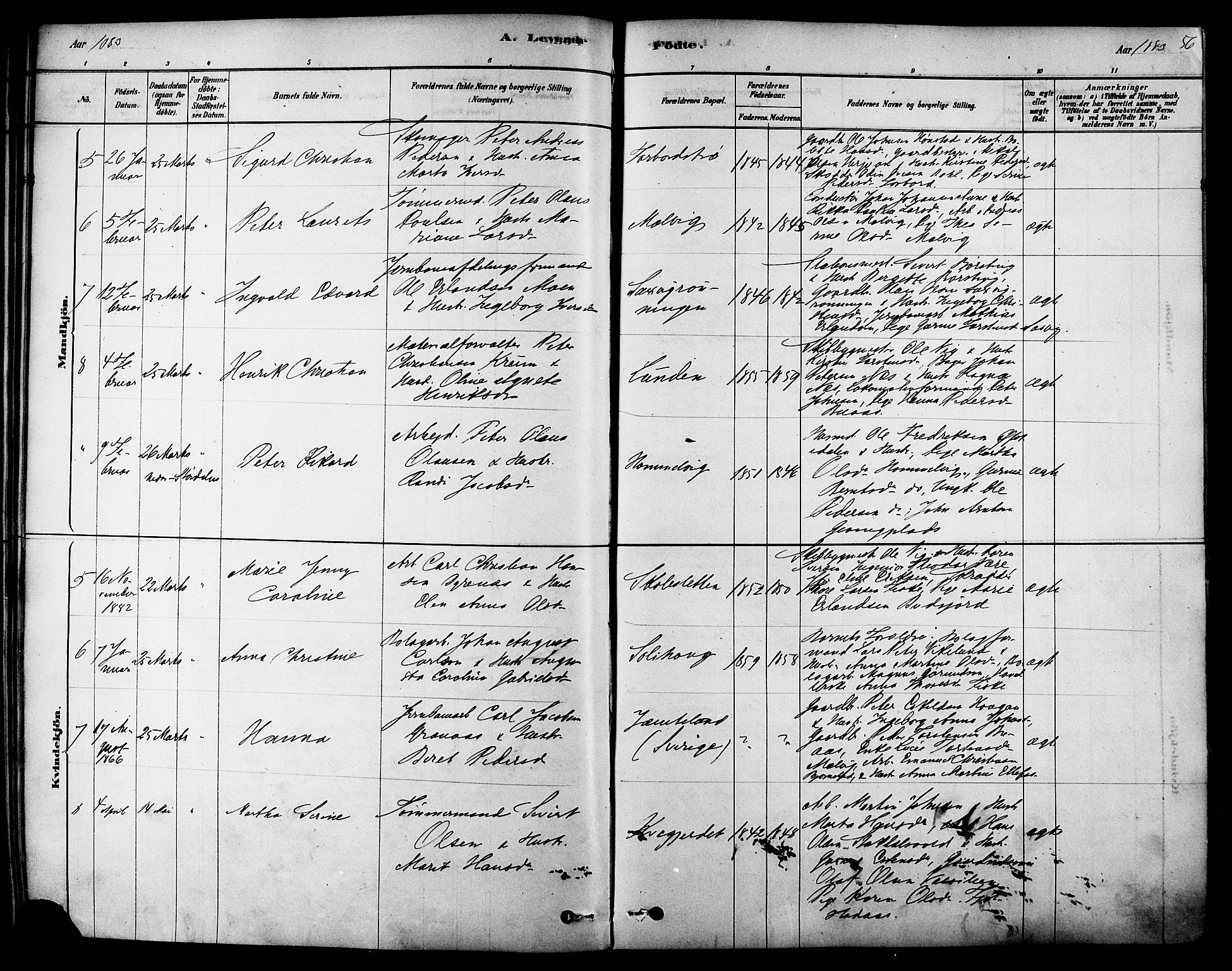 Ministerialprotokoller, klokkerbøker og fødselsregistre - Sør-Trøndelag, SAT/A-1456/616/L0410: Parish register (official) no. 616A07, 1878-1893, p. 56