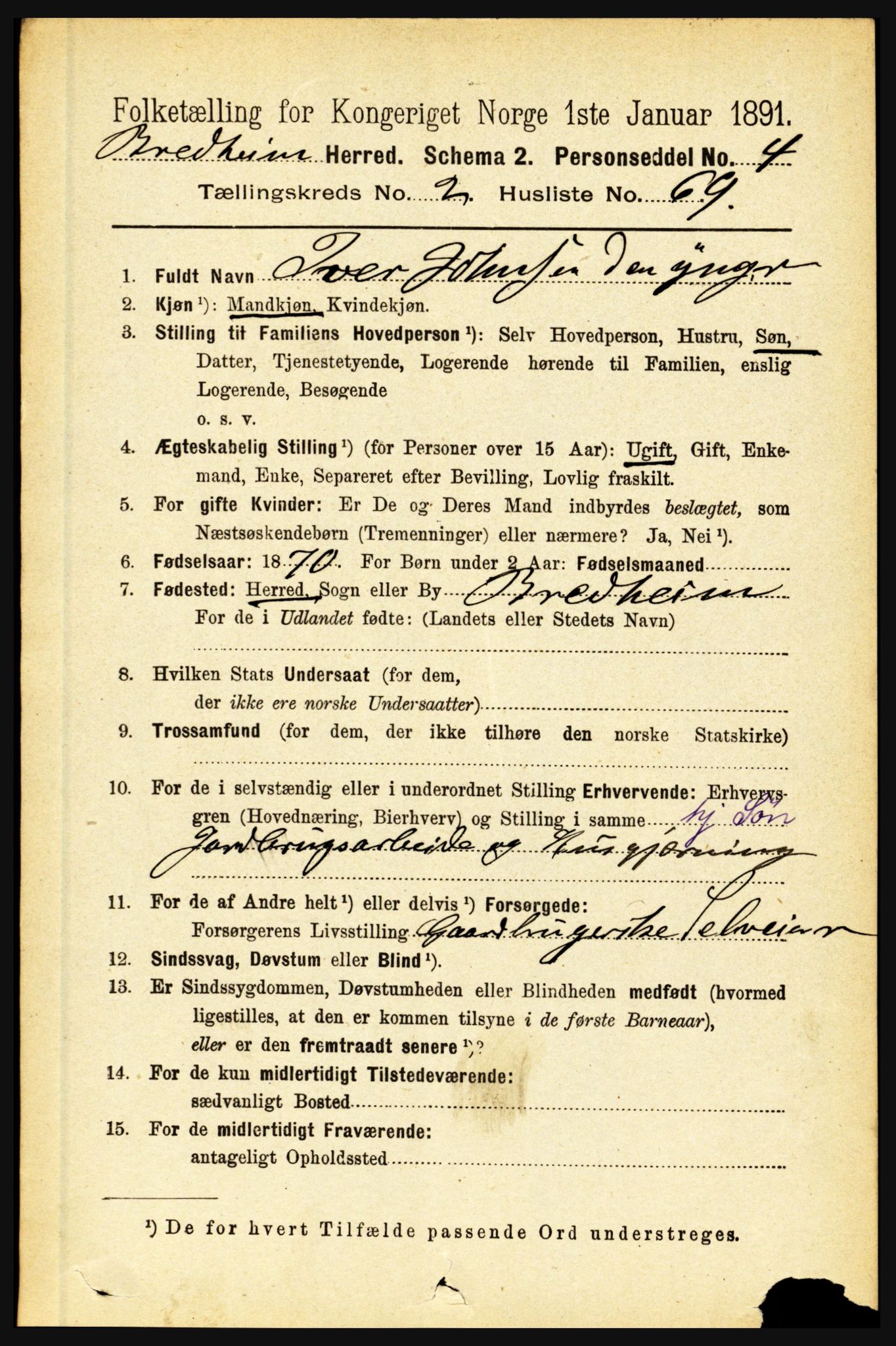 RA, 1891 census for 1446 Breim, 1891, p. 807