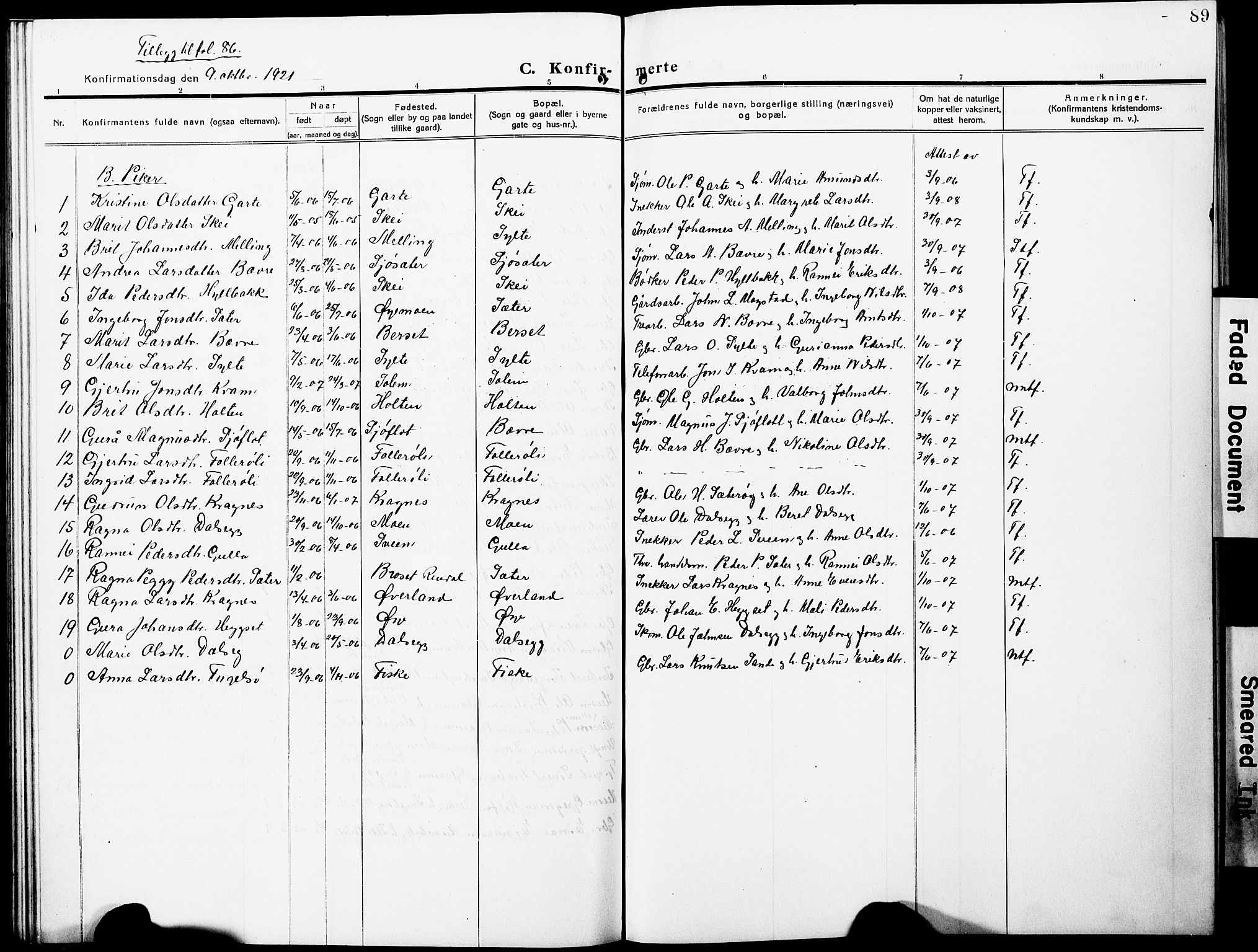 Ministerialprotokoller, klokkerbøker og fødselsregistre - Møre og Romsdal, SAT/A-1454/596/L1059: Parish register (copy) no. 596C02, 1908-1922, p. 89