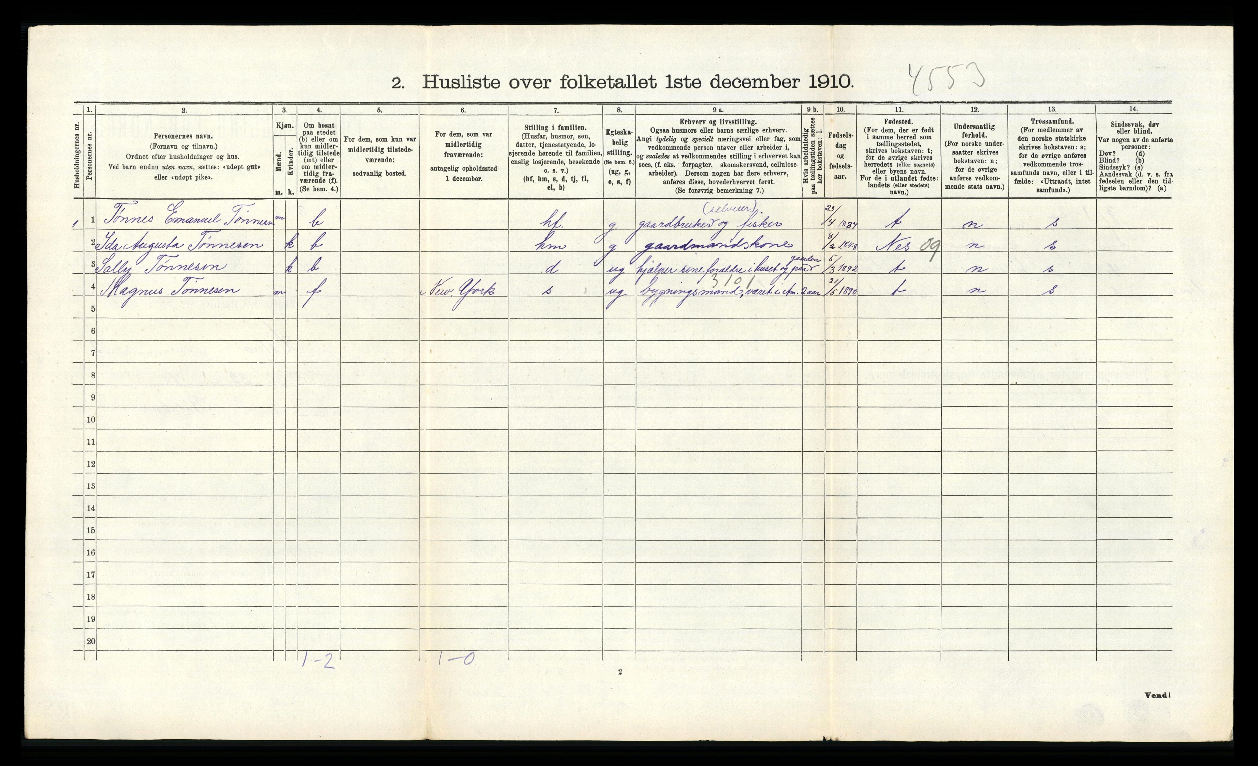 RA, 1910 census for Hidra, 1910, p. 602