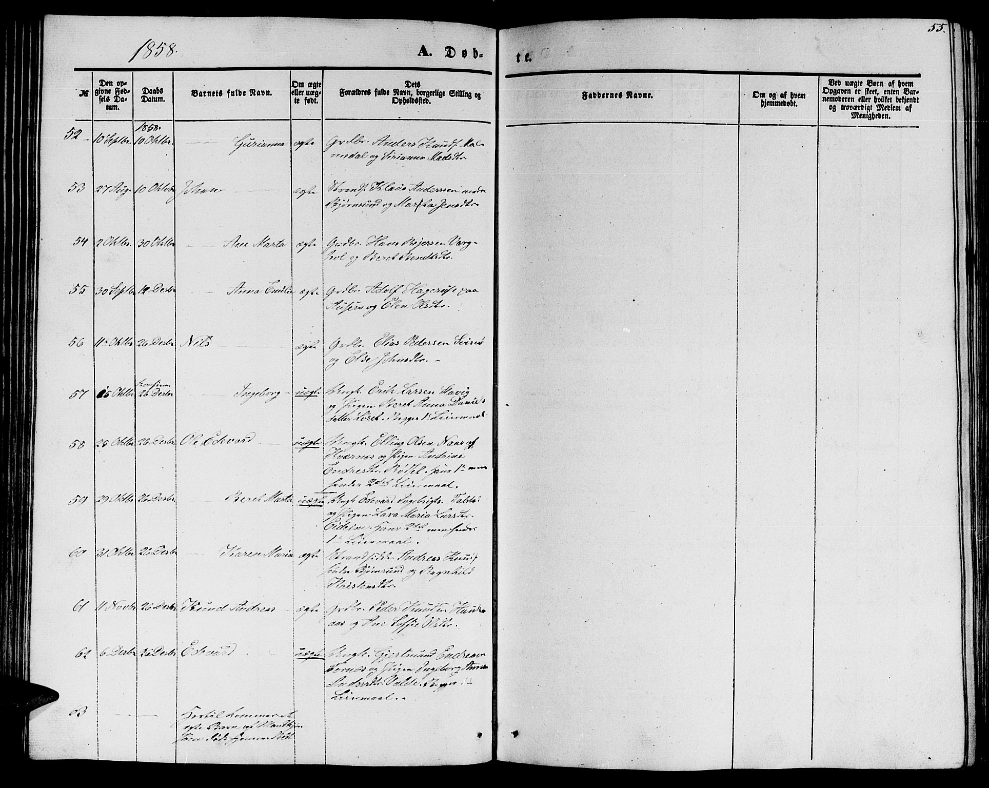 Ministerialprotokoller, klokkerbøker og fødselsregistre - Møre og Romsdal, AV/SAT-A-1454/565/L0753: Parish register (copy) no. 565C02, 1845-1870, p. 55