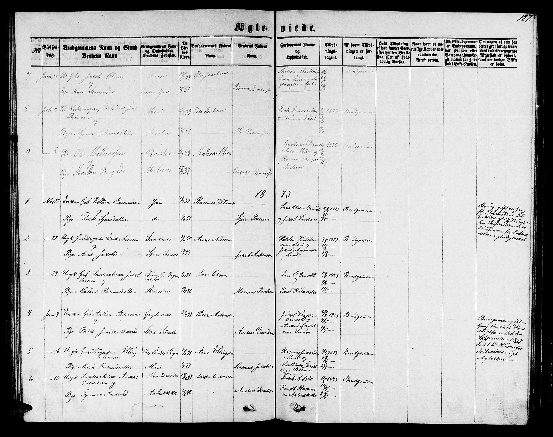 Innvik sokneprestembete, AV/SAB-A-80501: Parish register (copy) no. B 2, 1864-1885, p. 127