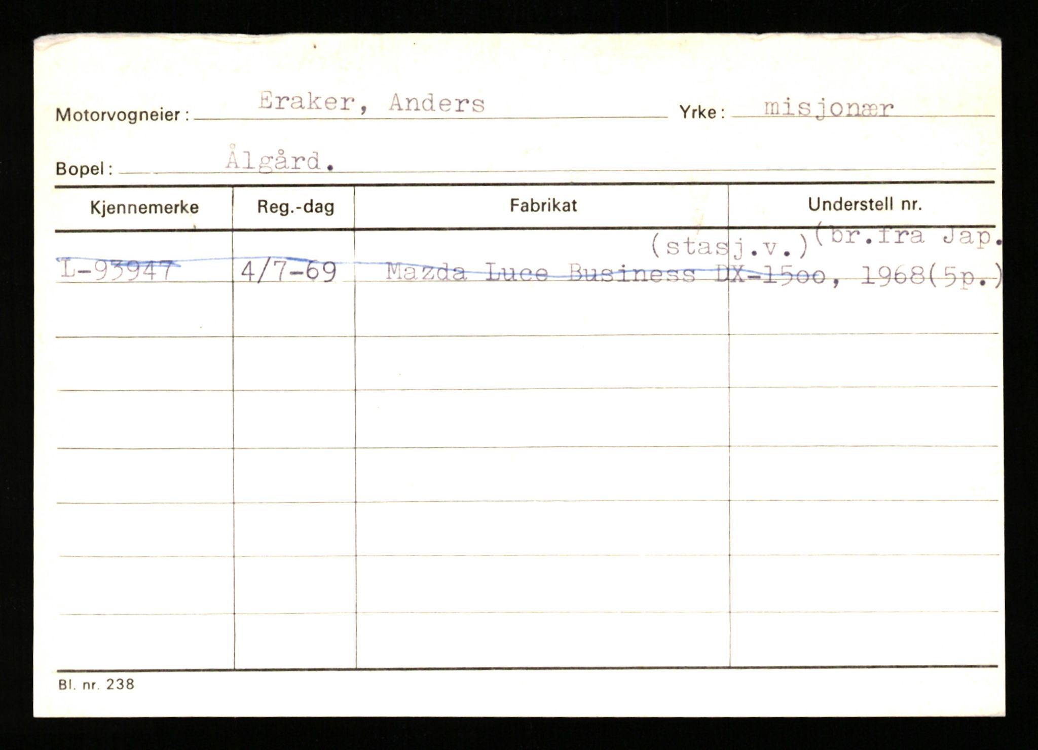 Stavanger trafikkstasjon, AV/SAST-A-101942/0/H/L0008: Eraker - Fjellstad, 1930-1971, p. 1