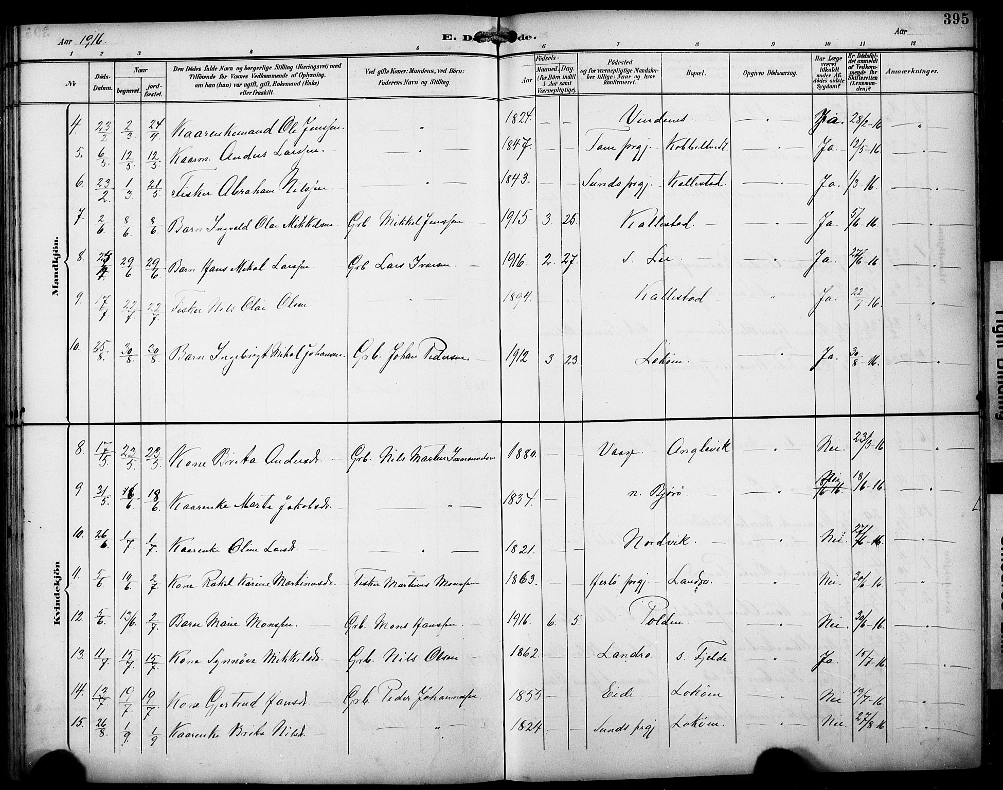 Fjell sokneprestembete, SAB/A-75301/H/Hab: Parish register (copy) no. A 5, 1899-1918, p. 395