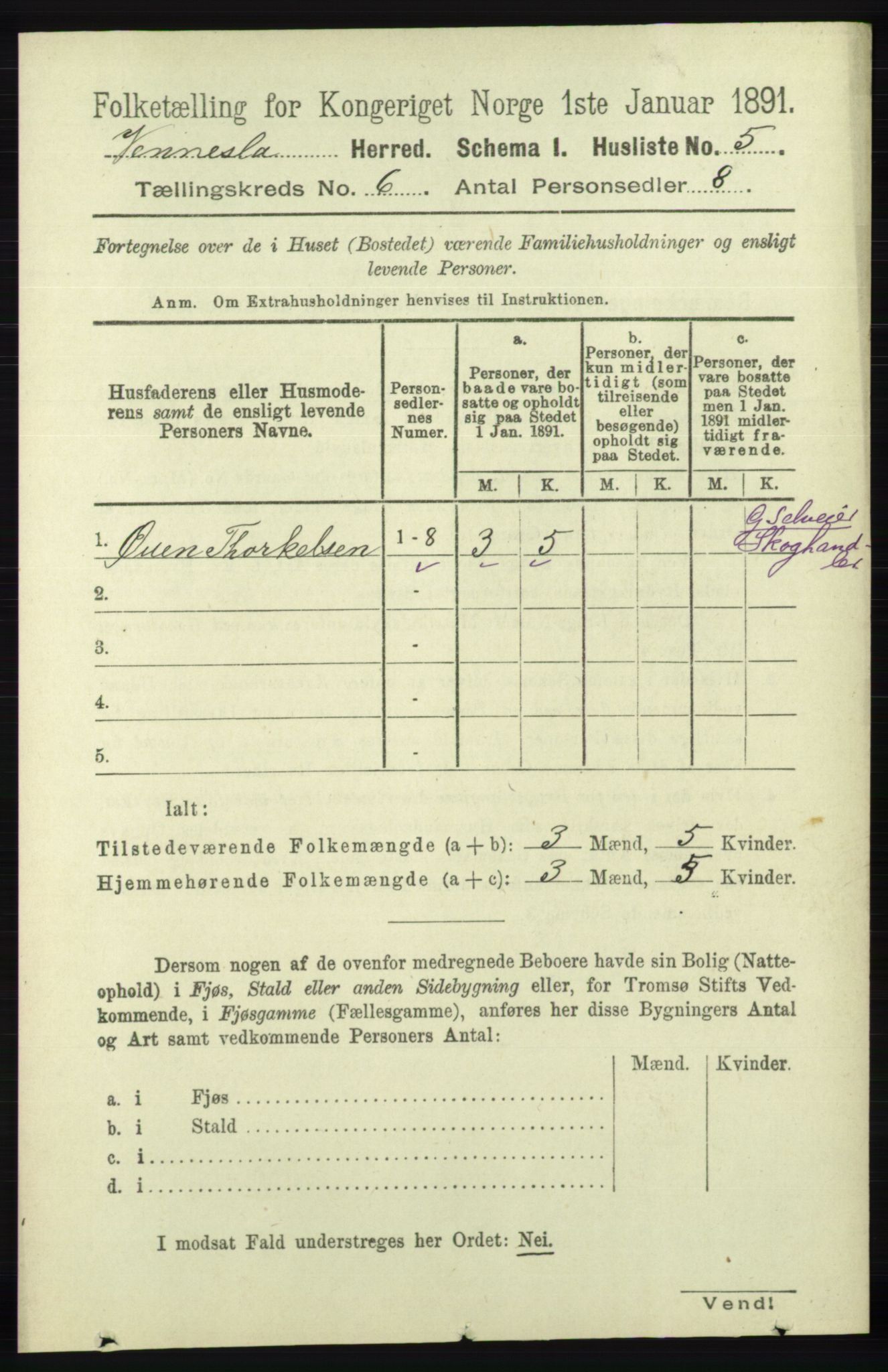 RA, 1891 census for 1014 Vennesla, 1891, p. 1558