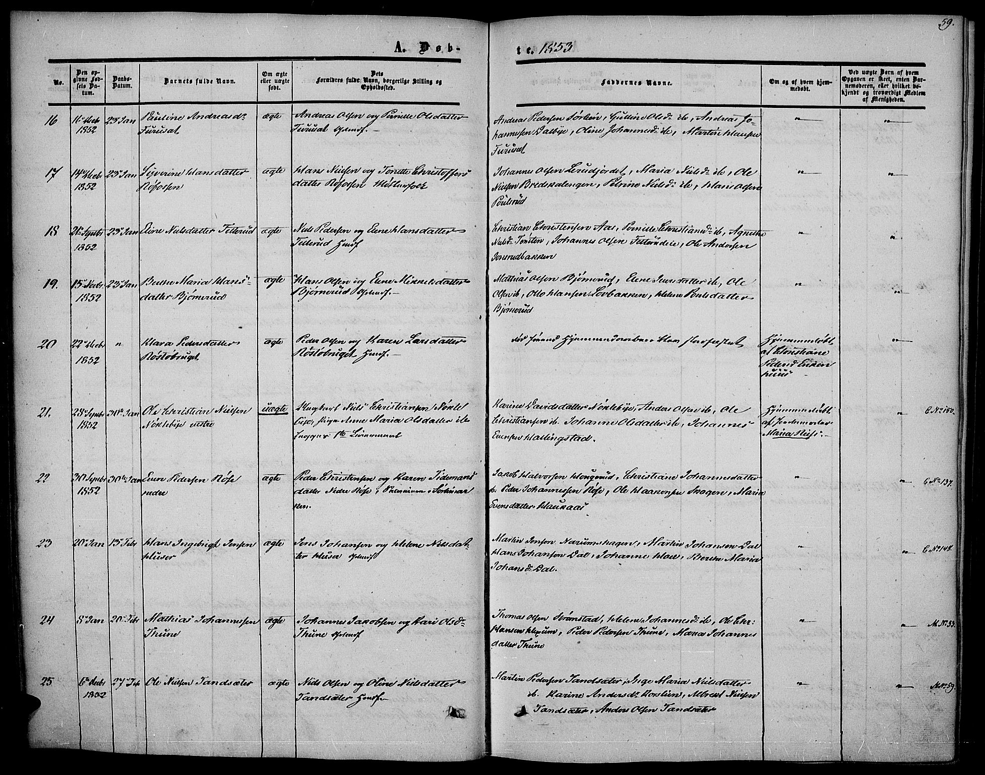 Vestre Toten prestekontor, AV/SAH-PREST-108/H/Ha/Haa/L0005: Parish register (official) no. 5, 1850-1855, p. 59