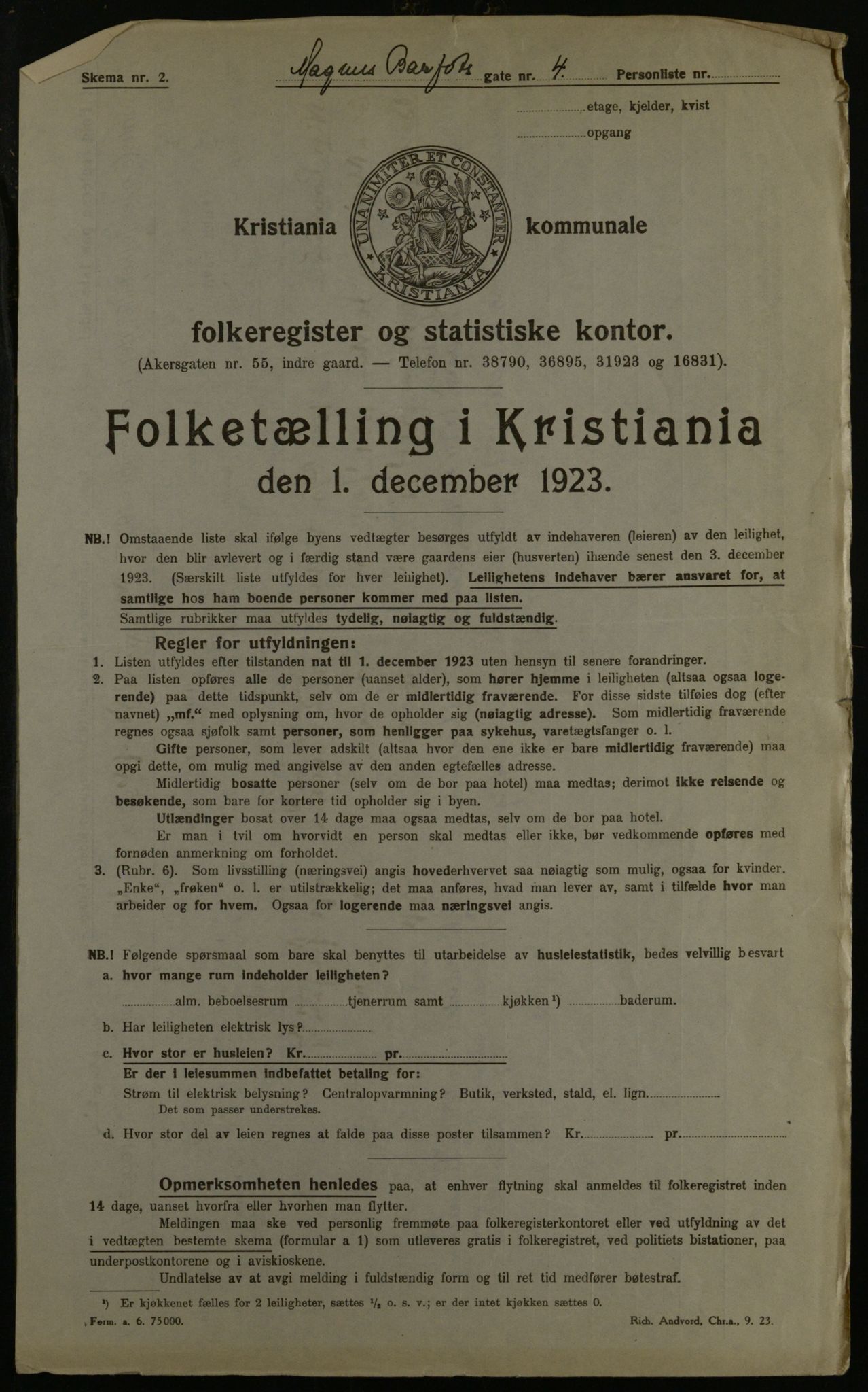 OBA, Municipal Census 1923 for Kristiania, 1923, p. 65645