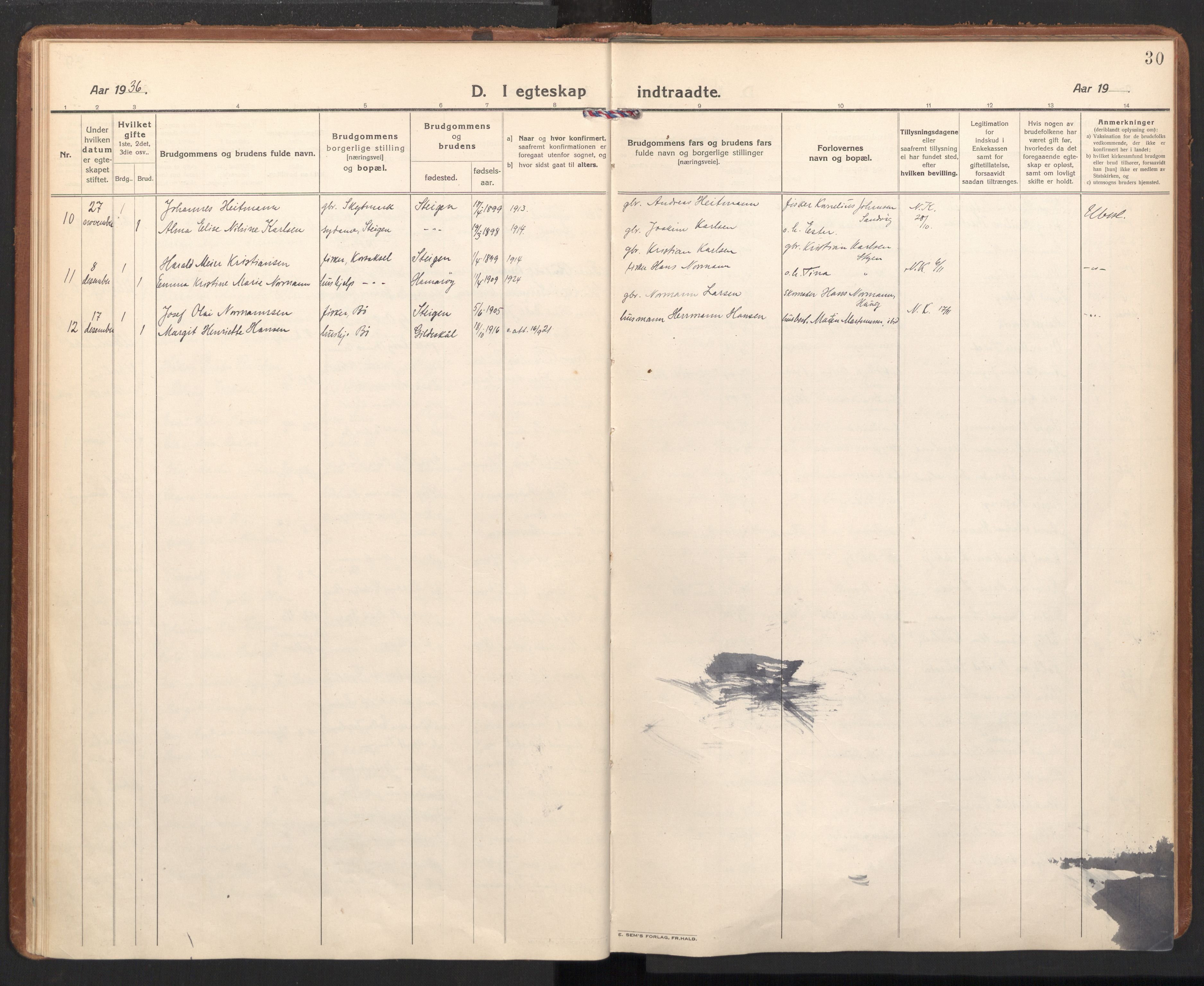 Ministerialprotokoller, klokkerbøker og fødselsregistre - Nordland, AV/SAT-A-1459/855/L0809: Parish register (official) no. 855A18, 1921-1939, p. 30