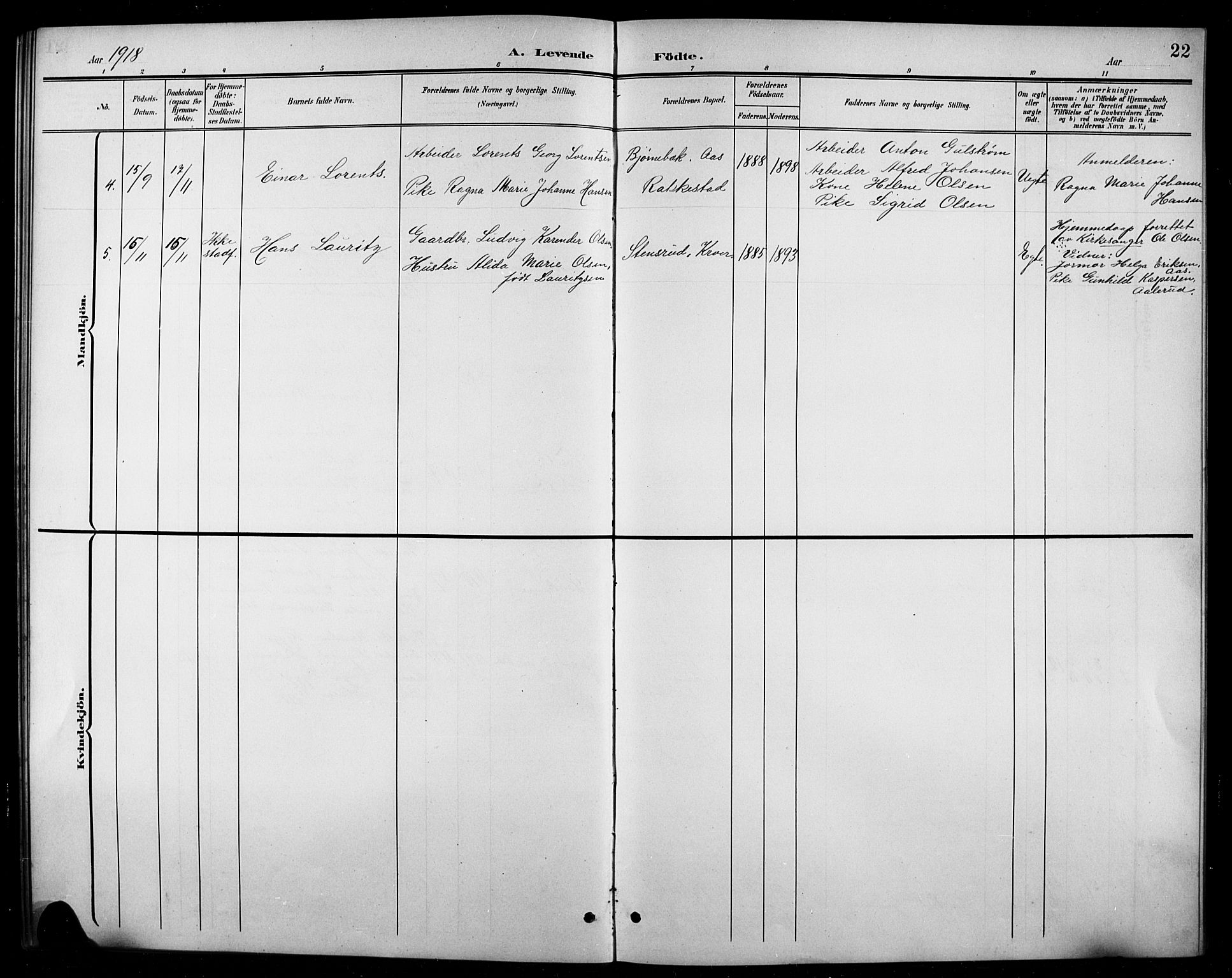 Ås prestekontor Kirkebøker, SAO/A-10894/G/Gc/L0001: Parish register (copy) no. III 1, 1901-1924, p. 22
