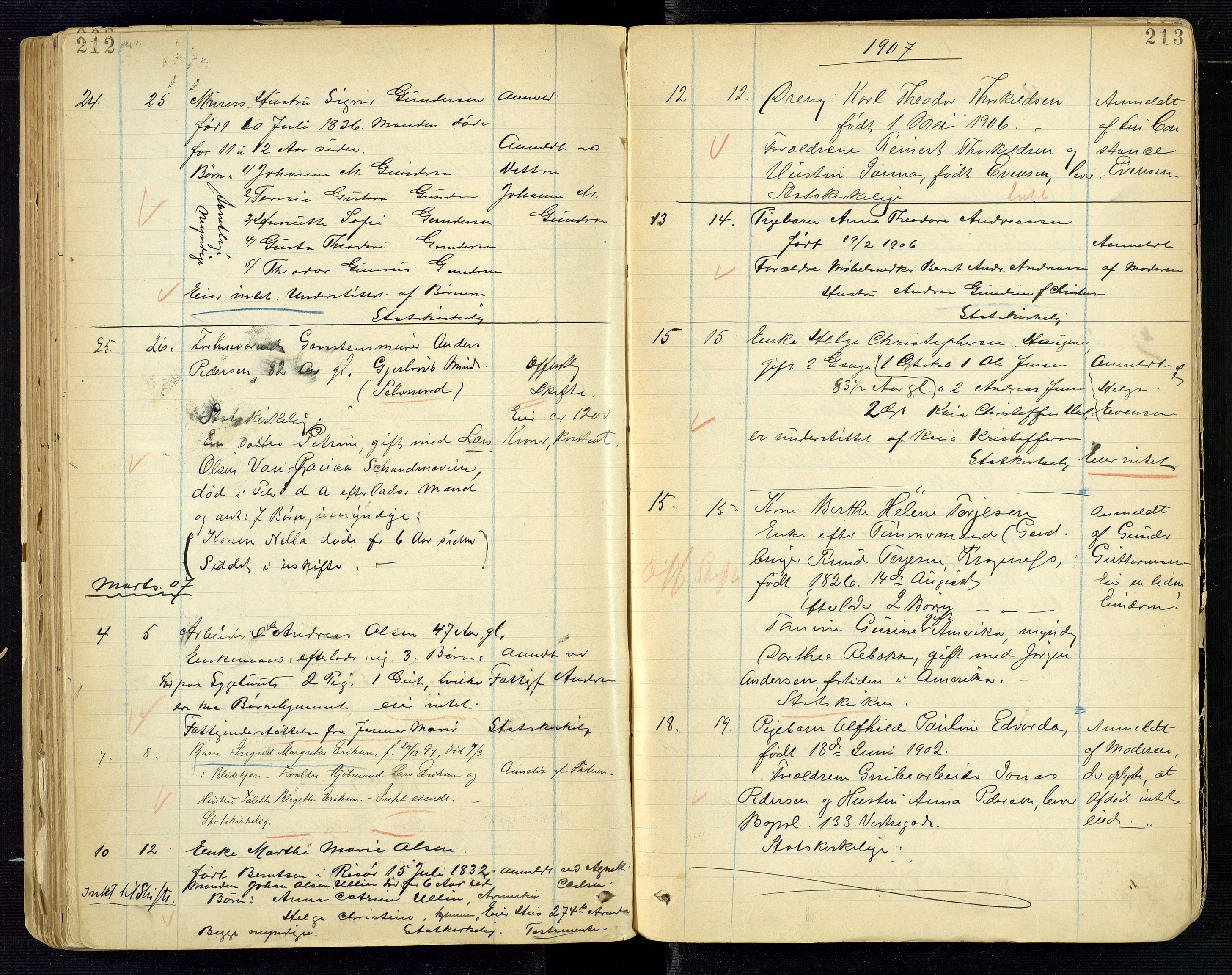 Arendal byfogd, AV/SAK-1222-0001/H/Ha/L0002: Dødsfallsprotokoll, 1900-1908, p. 212-213