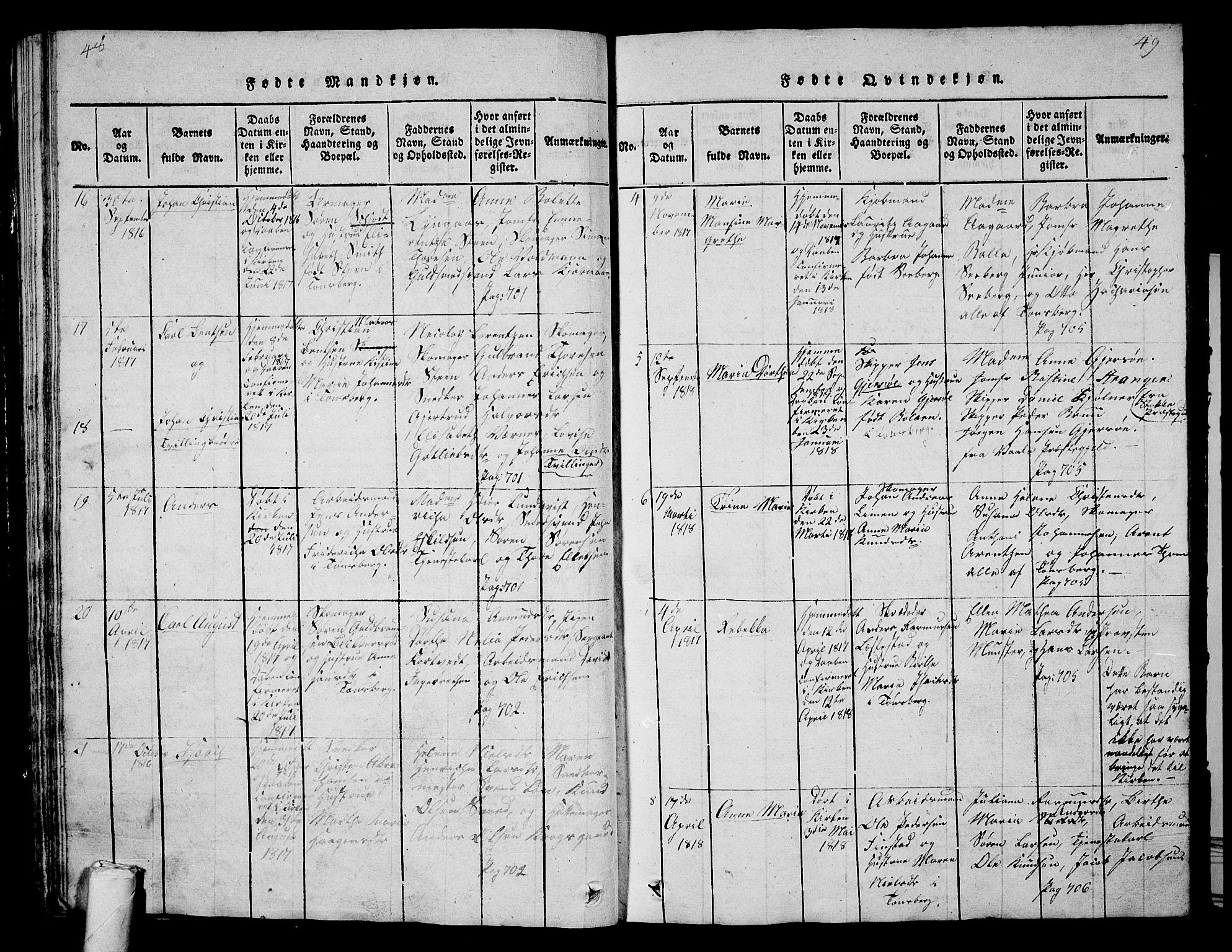 Tønsberg kirkebøker, AV/SAKO-A-330/G/Ga/L0001: Parish register (copy) no. 1, 1813-1826, p. 48-49