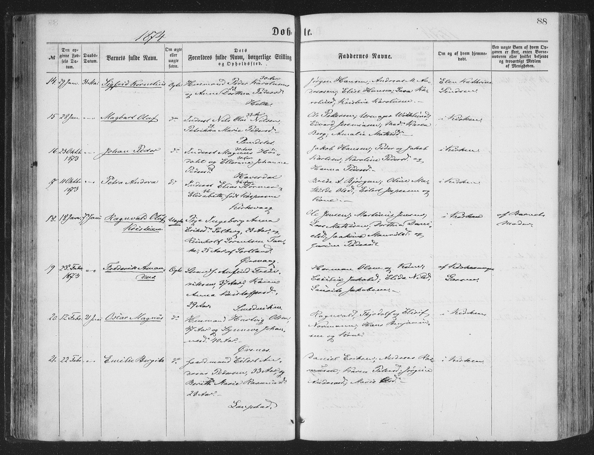 Ministerialprotokoller, klokkerbøker og fødselsregistre - Nordland, AV/SAT-A-1459/874/L1057: Parish register (official) no. 874A01, 1866-1877, p. 88