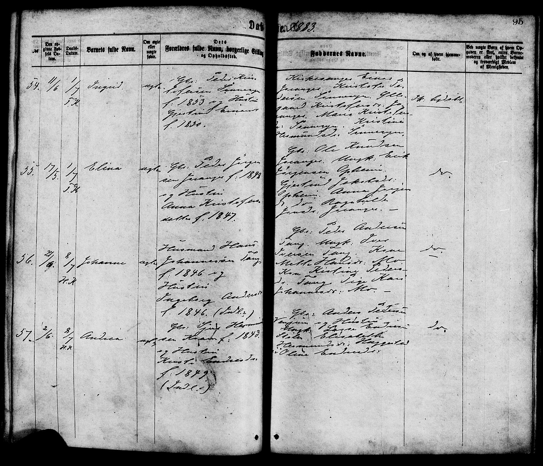 Hafslo sokneprestembete, SAB/A-80301/H/Haa/Haaa/L0011: Parish register (official) no. A 11, 1873-1886, p. 95