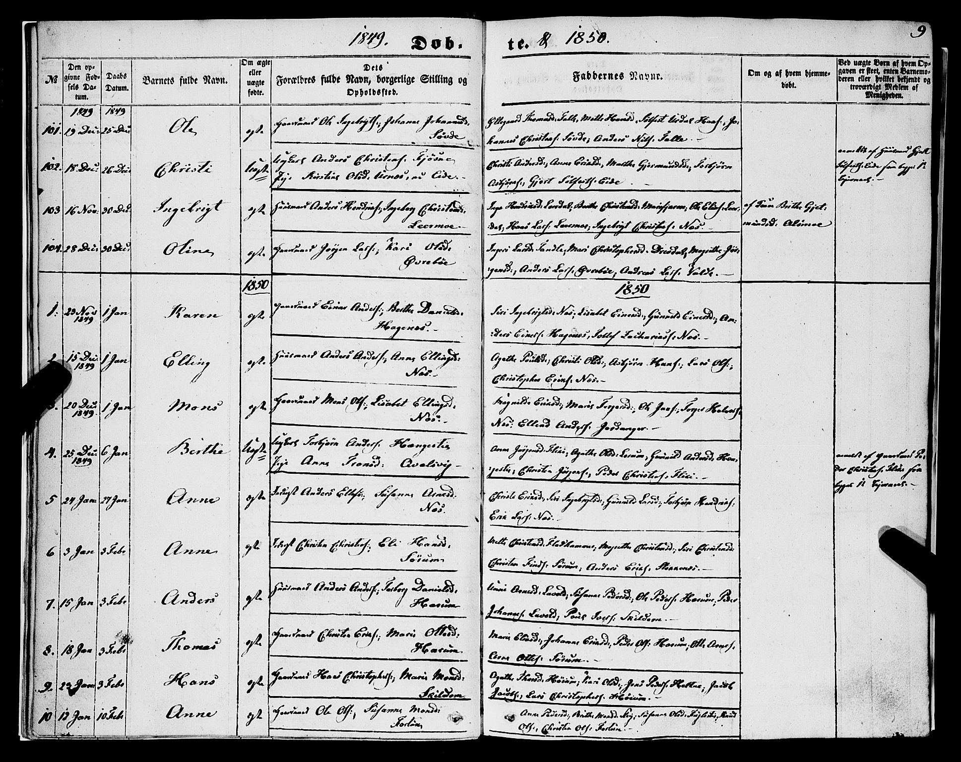 Luster sokneprestembete, SAB/A-81101/H/Haa/Haaa/L0007: Parish register (official) no. A 7, 1849-1859, p. 9