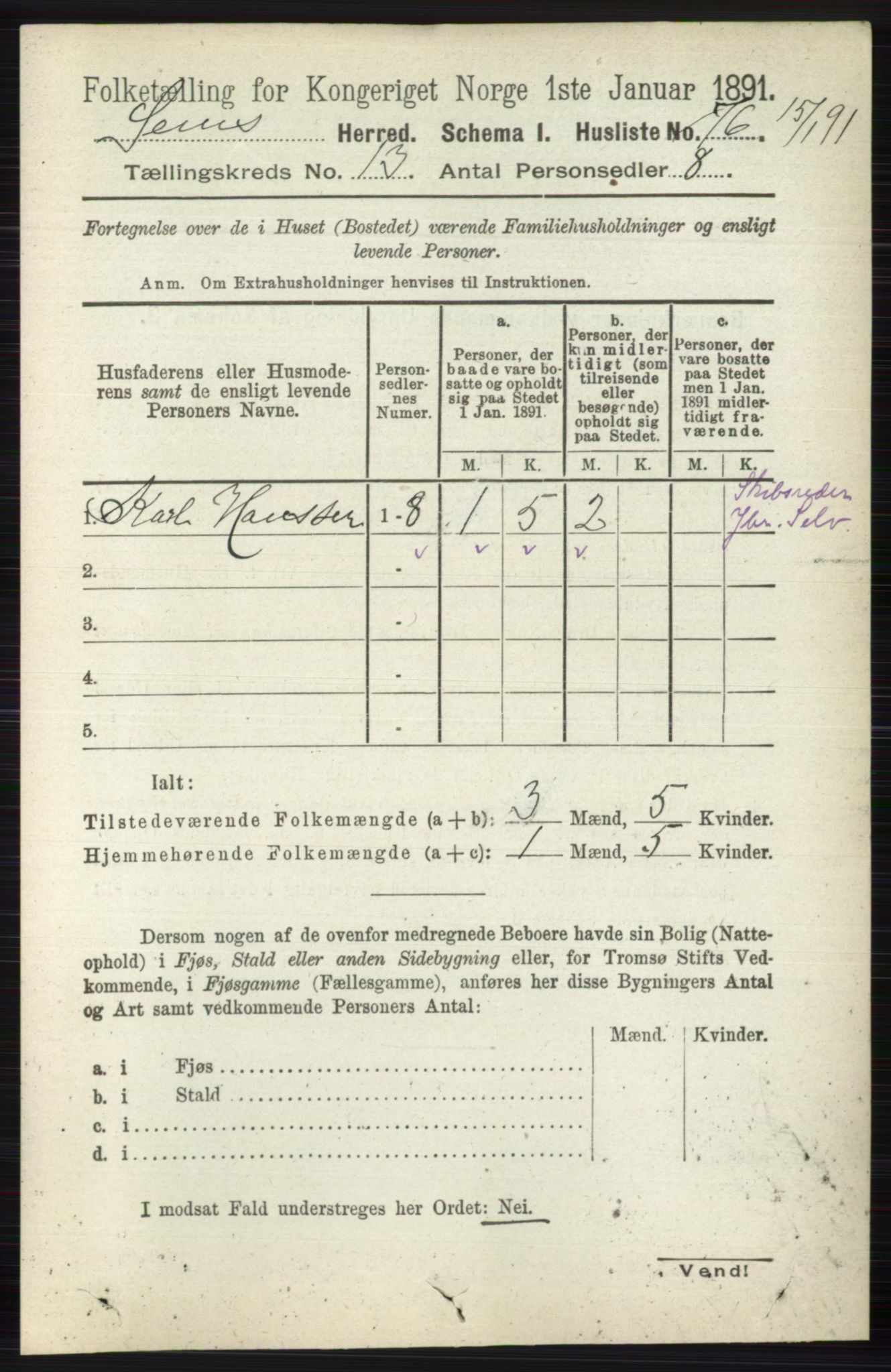 RA, 1891 census for 0721 Sem, 1891, p. 6390