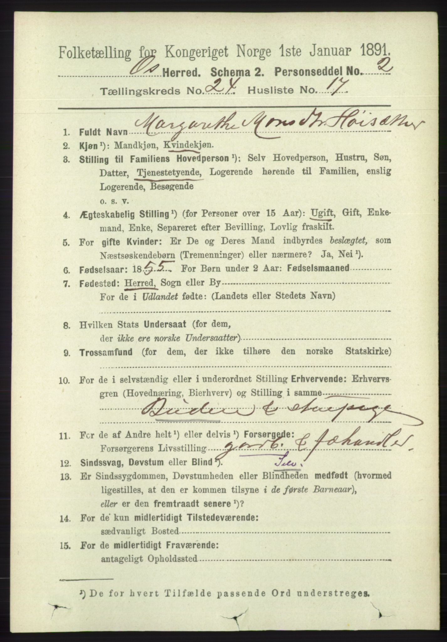 RA, 1891 census for 1243 Os, 1891, p. 5323