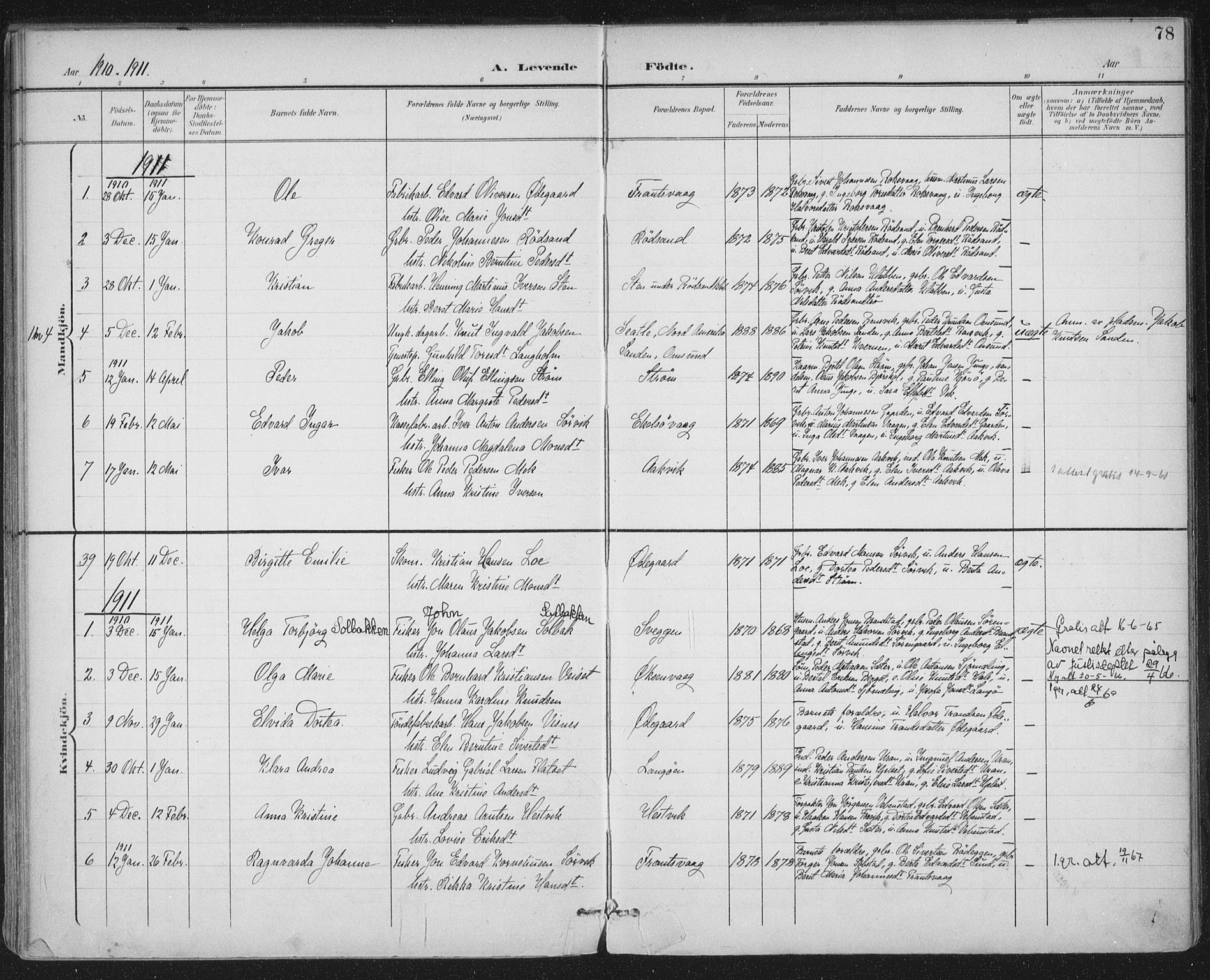 Ministerialprotokoller, klokkerbøker og fødselsregistre - Møre og Romsdal, SAT/A-1454/569/L0820: Parish register (official) no. 569A06, 1900-1911, p. 78