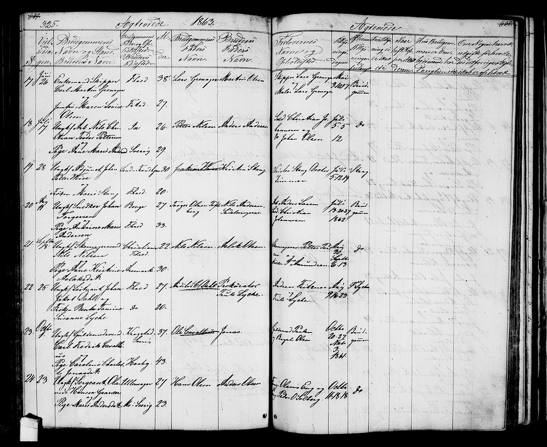 Halden prestekontor Kirkebøker, AV/SAO-A-10909/G/Ga/L0005a: Parish register (copy) no. 5A, 1855-1864, p. 325