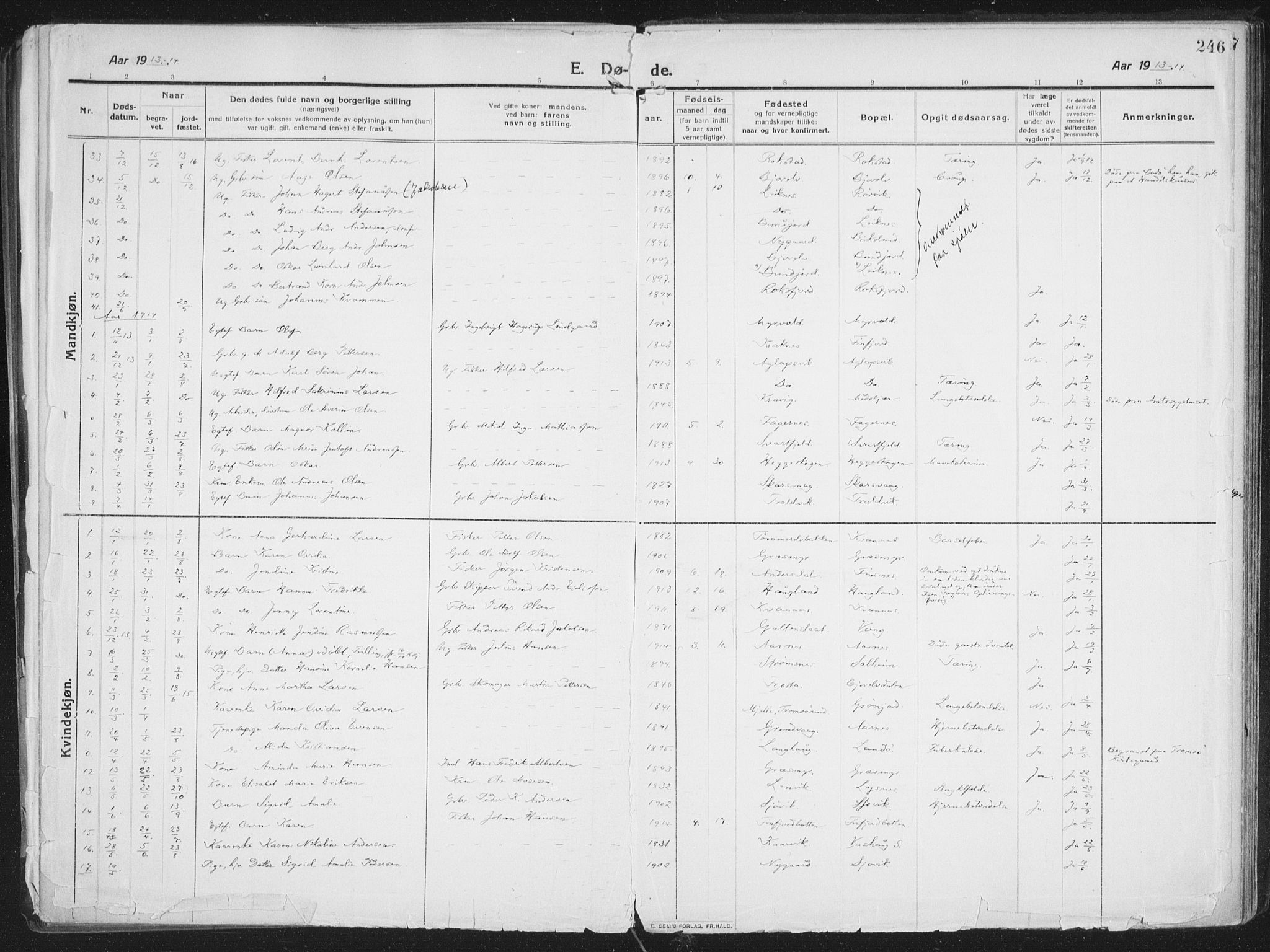Lenvik sokneprestembete, SATØ/S-1310/H/Ha/Haa/L0016kirke: Parish register (official) no. 16, 1910-1924, p. 246