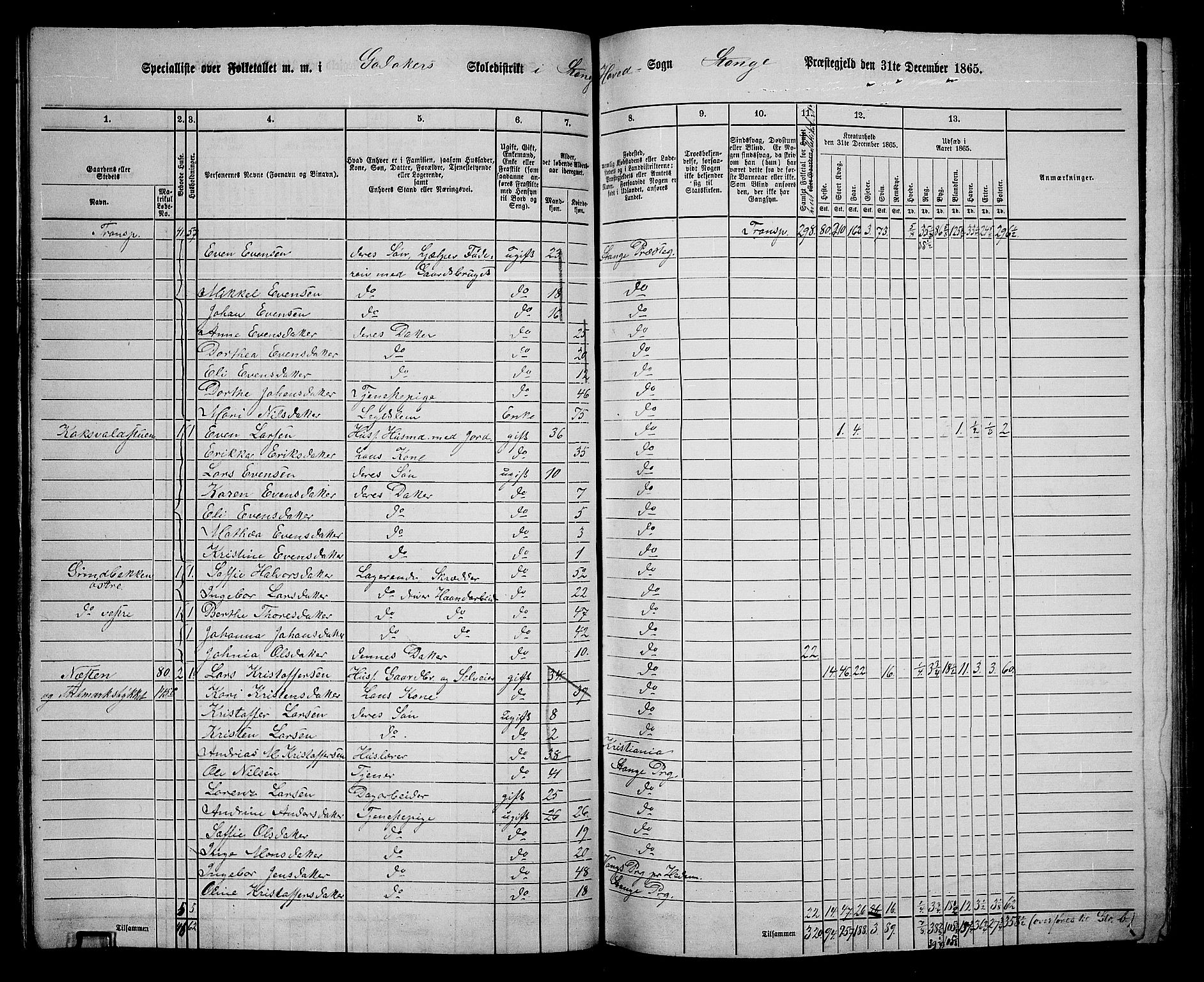 RA, 1865 census for Stange, 1865, p. 90