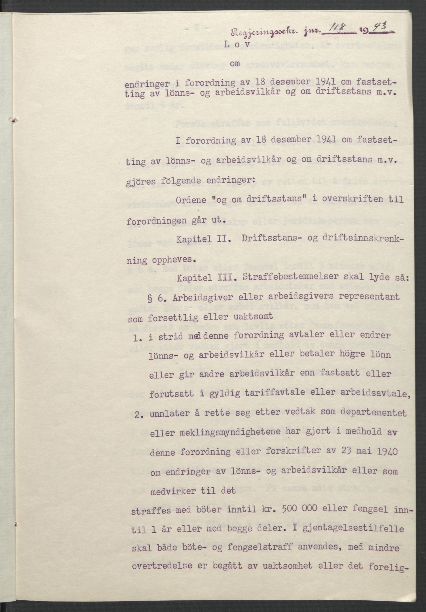 NS-administrasjonen 1940-1945 (Statsrådsekretariatet, de kommisariske statsråder mm), AV/RA-S-4279/D/Db/L0099: Lover, 1943, p. 271
