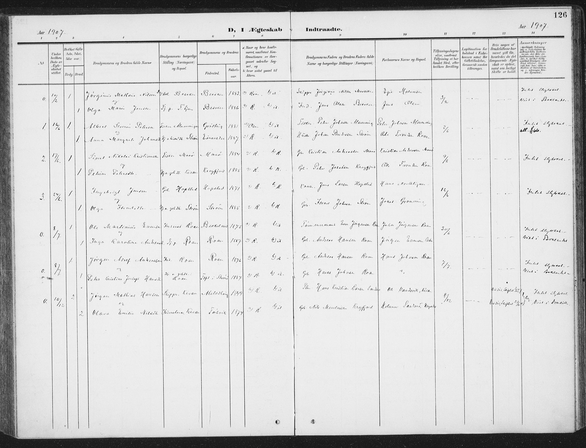 Ministerialprotokoller, klokkerbøker og fødselsregistre - Sør-Trøndelag, SAT/A-1456/657/L0709: Parish register (official) no. 657A10, 1905-1919, p. 126