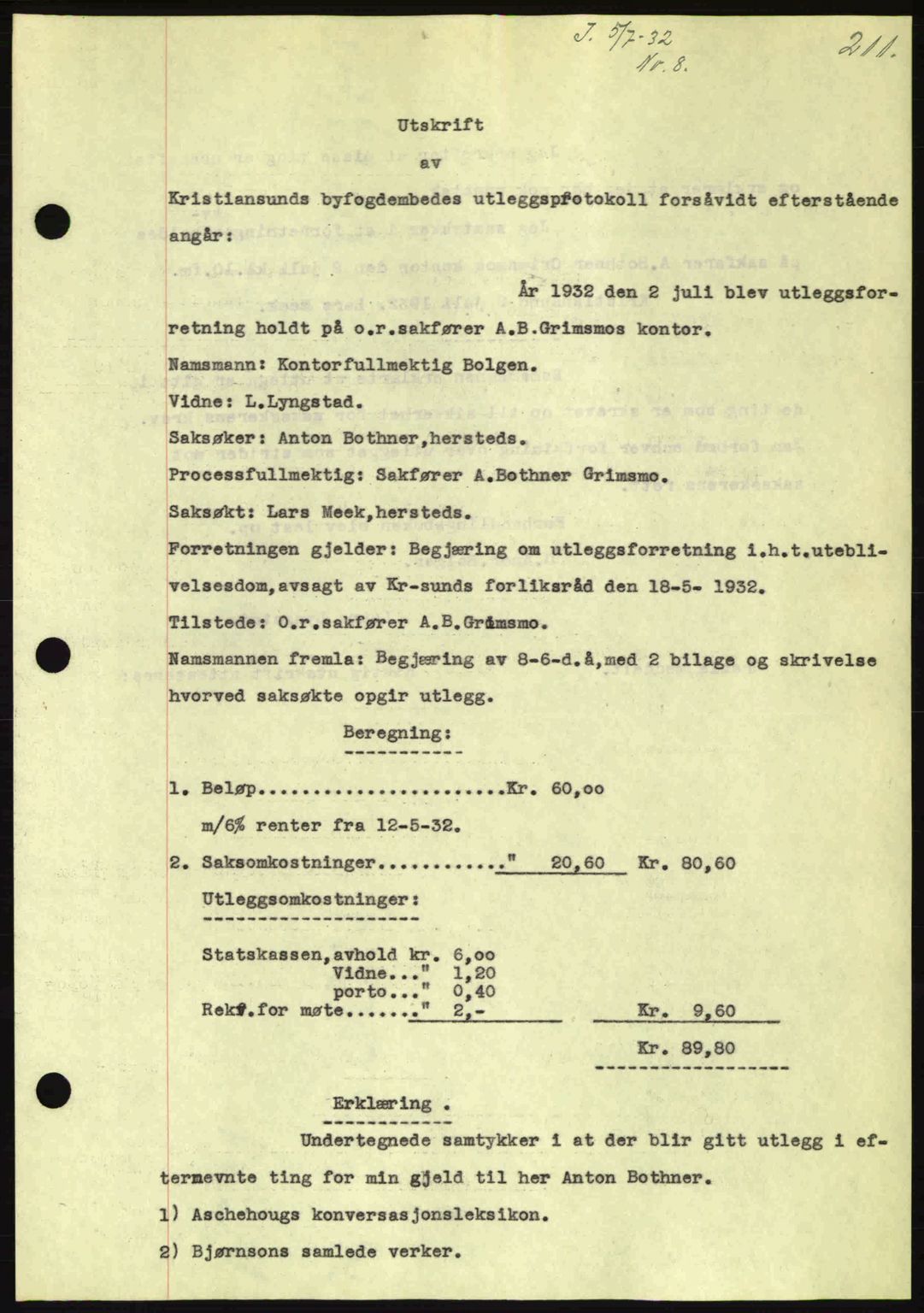 Kristiansund byfogd, AV/SAT-A-4587/A/27: Mortgage book no. 26, 1931-1933, Deed date: 05.07.1932