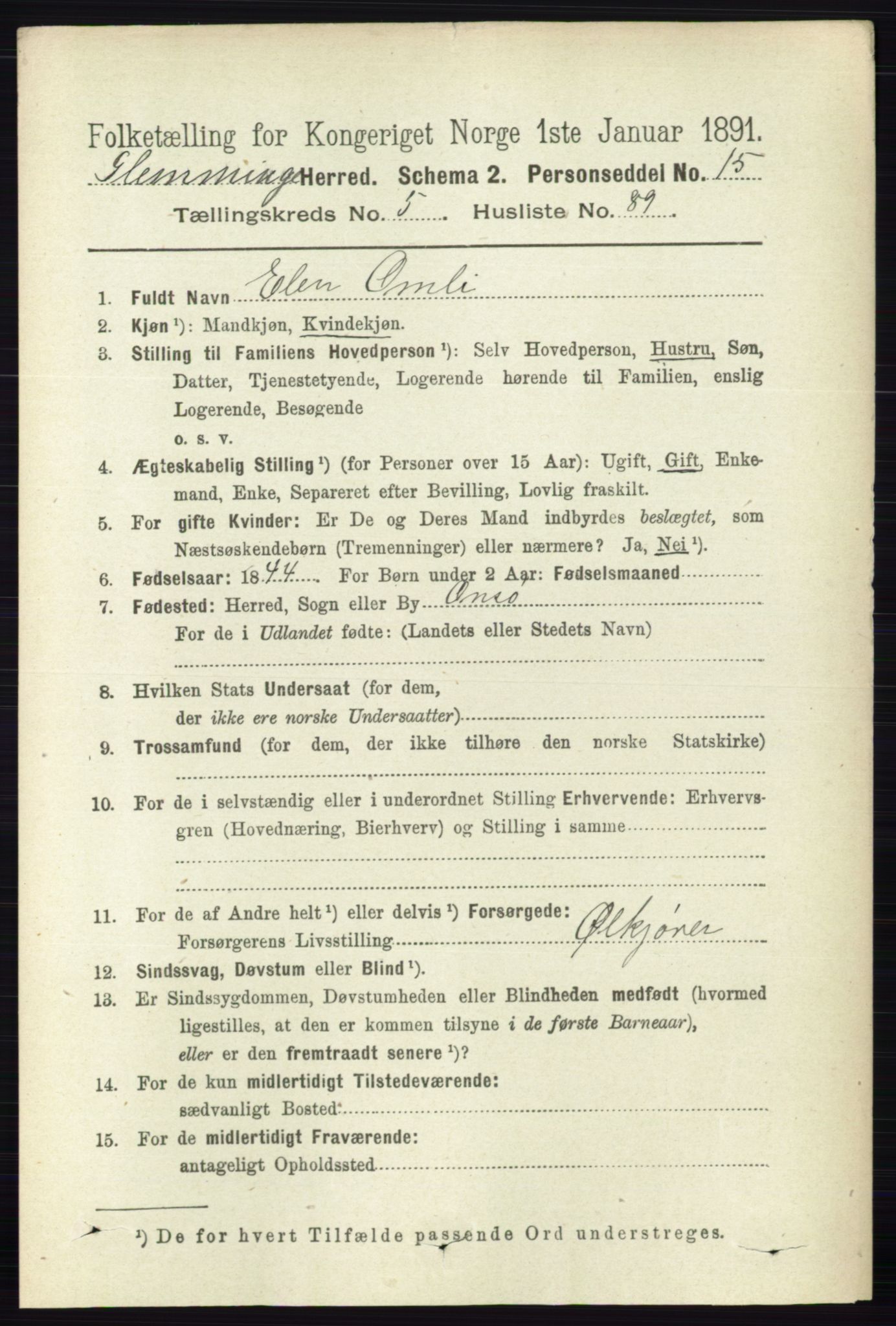 RA, 1891 census for 0132 Glemmen, 1891, p. 6748