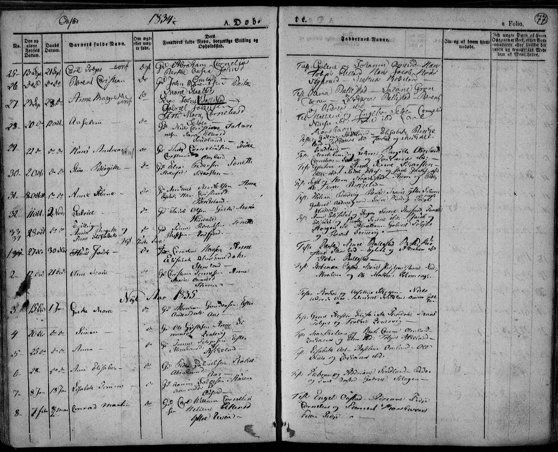 Lyngdal sokneprestkontor, AV/SAK-1111-0029/F/Fa/Fac/L0007: Parish register (official) no. A 7, 1825-1838, p. 77