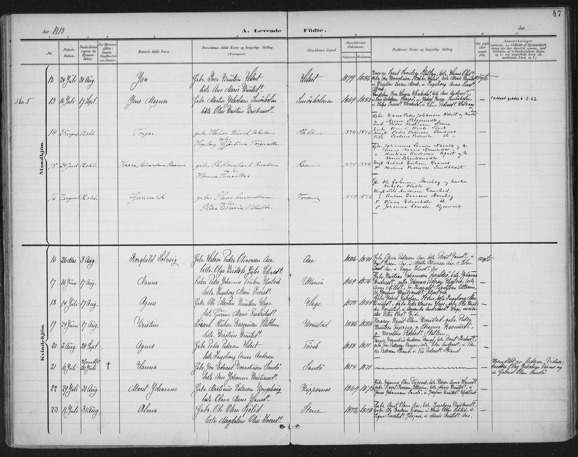 Ministerialprotokoller, klokkerbøker og fødselsregistre - Møre og Romsdal, AV/SAT-A-1454/570/L0833: Parish register (official) no. 570A07, 1901-1914, p. 47